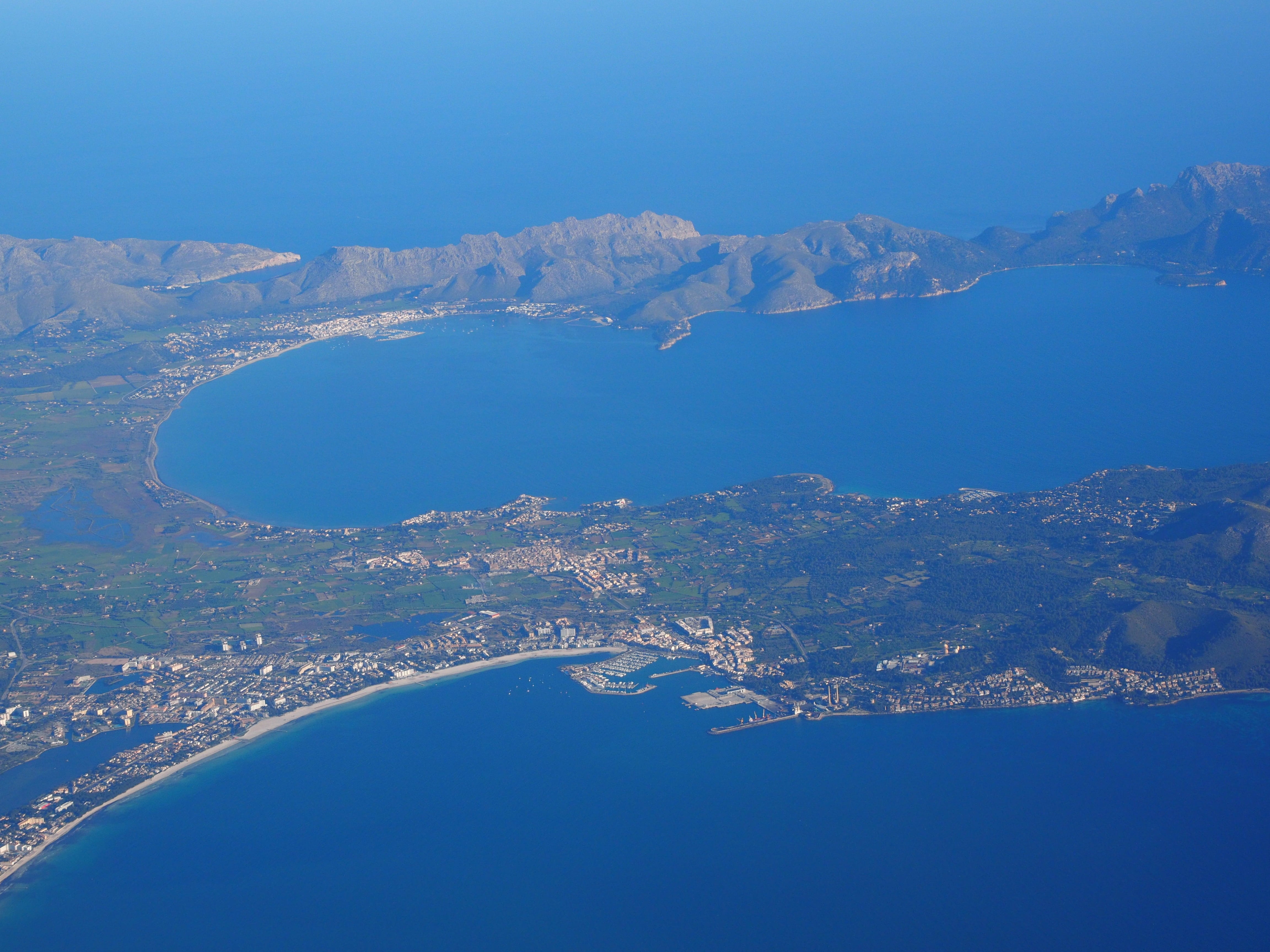 sea, pollença, tranquility, lagoon, land, scenics - nature, Pollenca, mountain, Bay, scenics, bay of alcudia, sky, beauty in nature, aerial View, Mallorca, HD Wallpaper