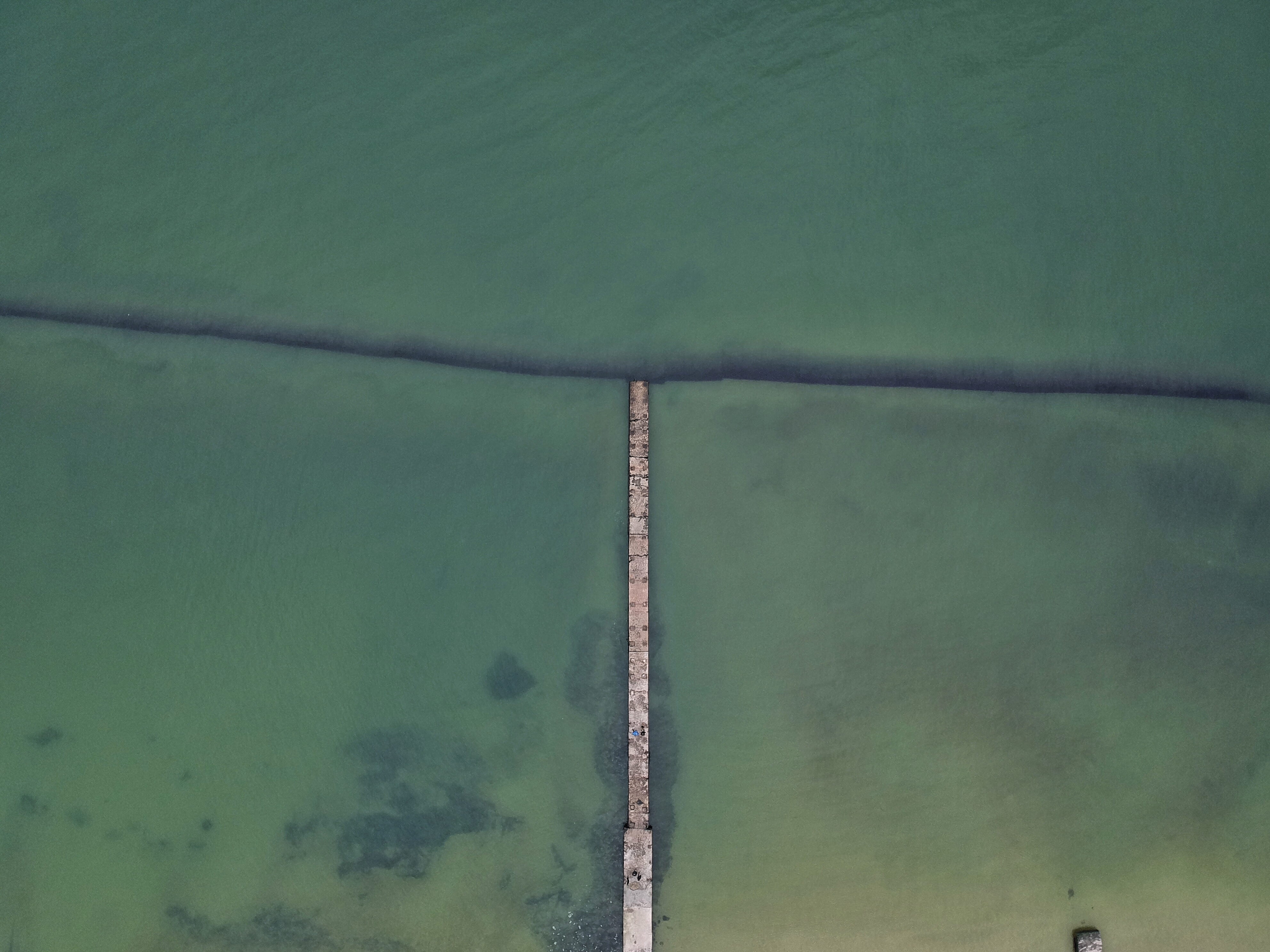 aerial, full frame, aerial view, green, daytime, surrounded, ocean, bridge, outdoors, sky, day, built structure, tree, plant, 4K, environment, pollution, HD Wallpaper