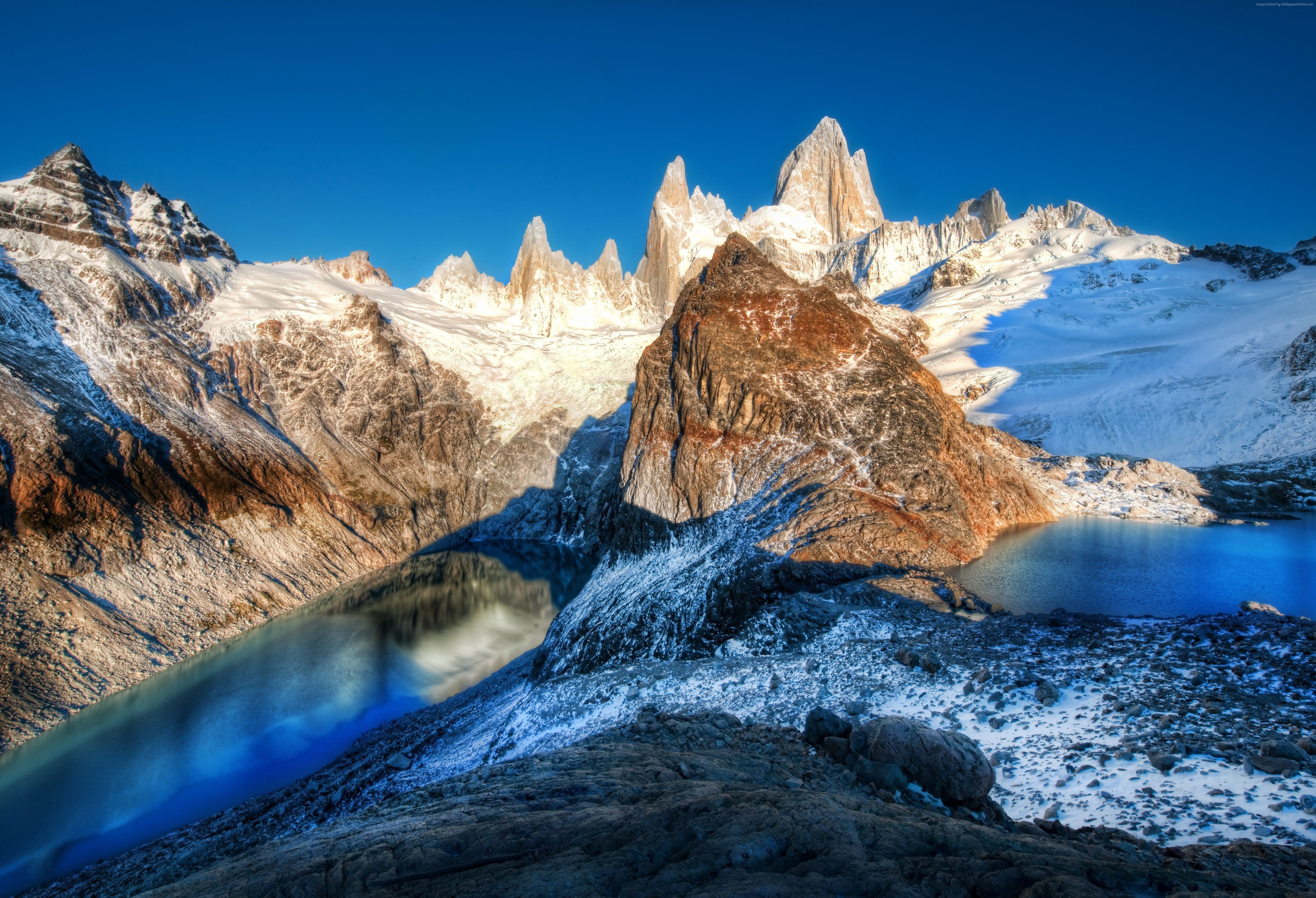 formation, sky, cold temperature, water, mountain, nature, day, snowcapped mountain, Argentina, Andes, tranquil scene, outdoors, winter, rock, lake, scenics - nature, HD Wallpaper