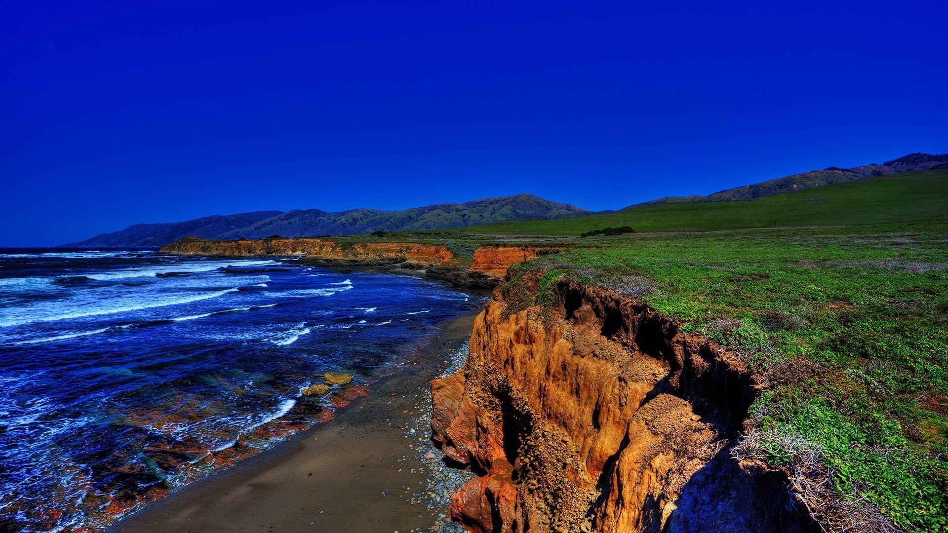 outdoors, hills, water, coast, no people, beauty in nature, sky, travel destinations, scenics - nature, beach, tranquility, clear sky, non-urban scene, HD Wallpaper