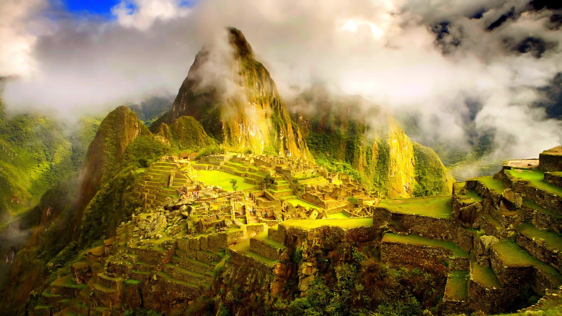 matchu, mountains, scenic, nature and lan, scenery, beautiful, pitchu, 1080P, ancient, clouds, green, matchu pitchu, mist, HD Wallpaper