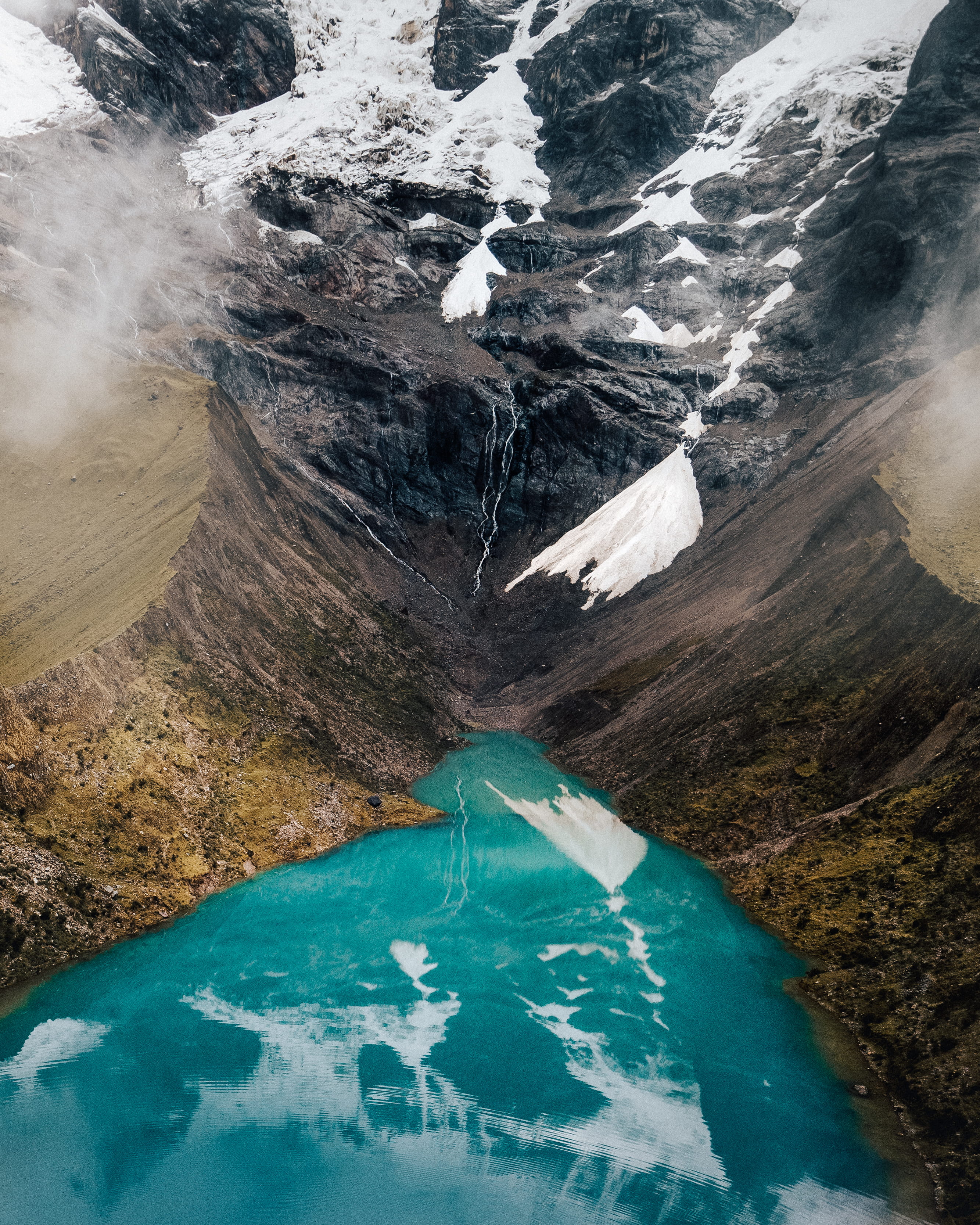 nature, volcanic Crater, glacier, ice, volcanic Landscape, lake, valley, scenics, environment, water, travel, travel Destinations, asia, fog, summer, humantay, Phone HD Wallpaper