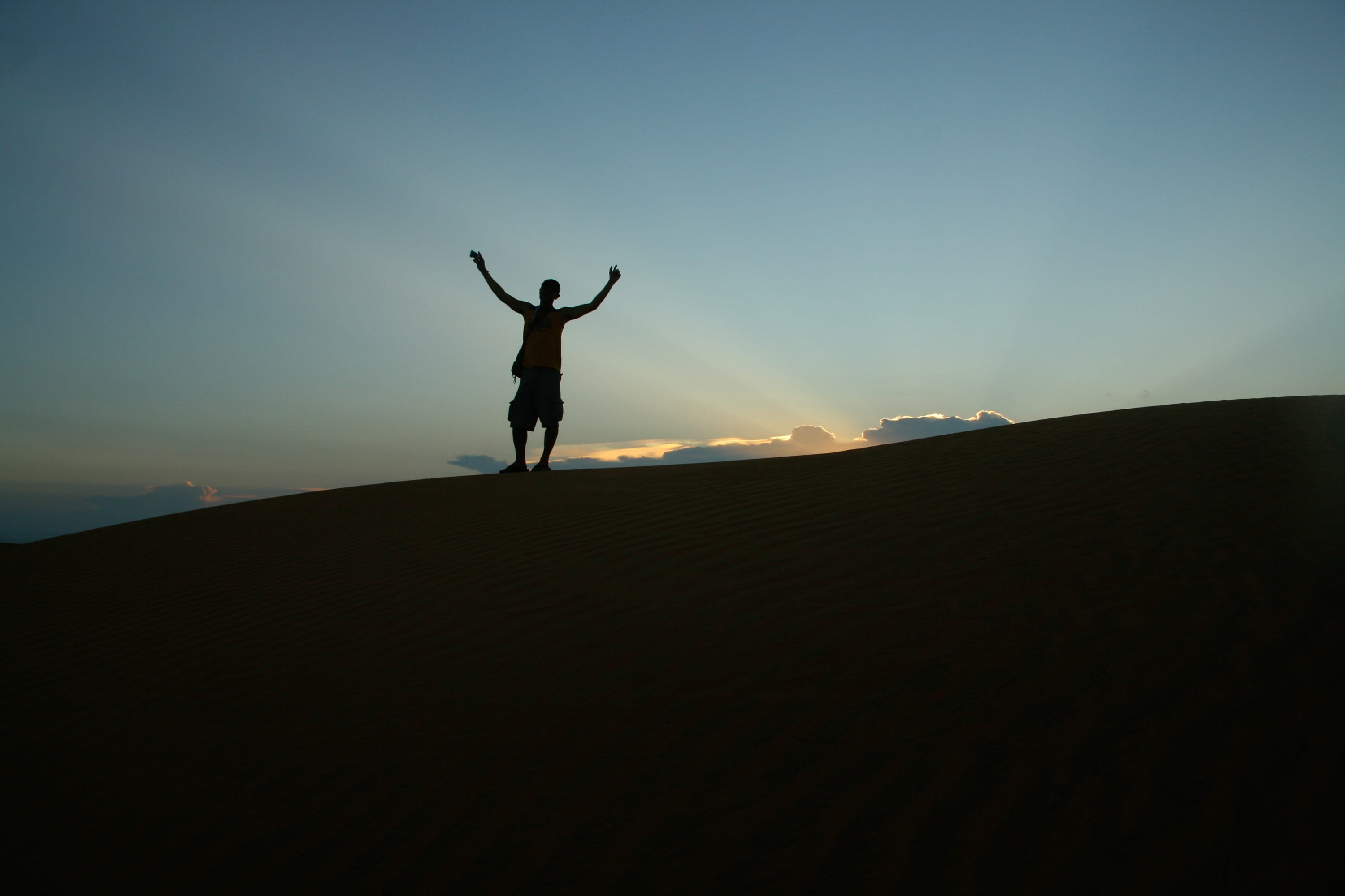 viet nam, real people, sunset, human arm, arms raised, tranquil scene, dune, one person, sky, hands-up, arms outstretched, men, loneley, background, nature, HD Wallpaper