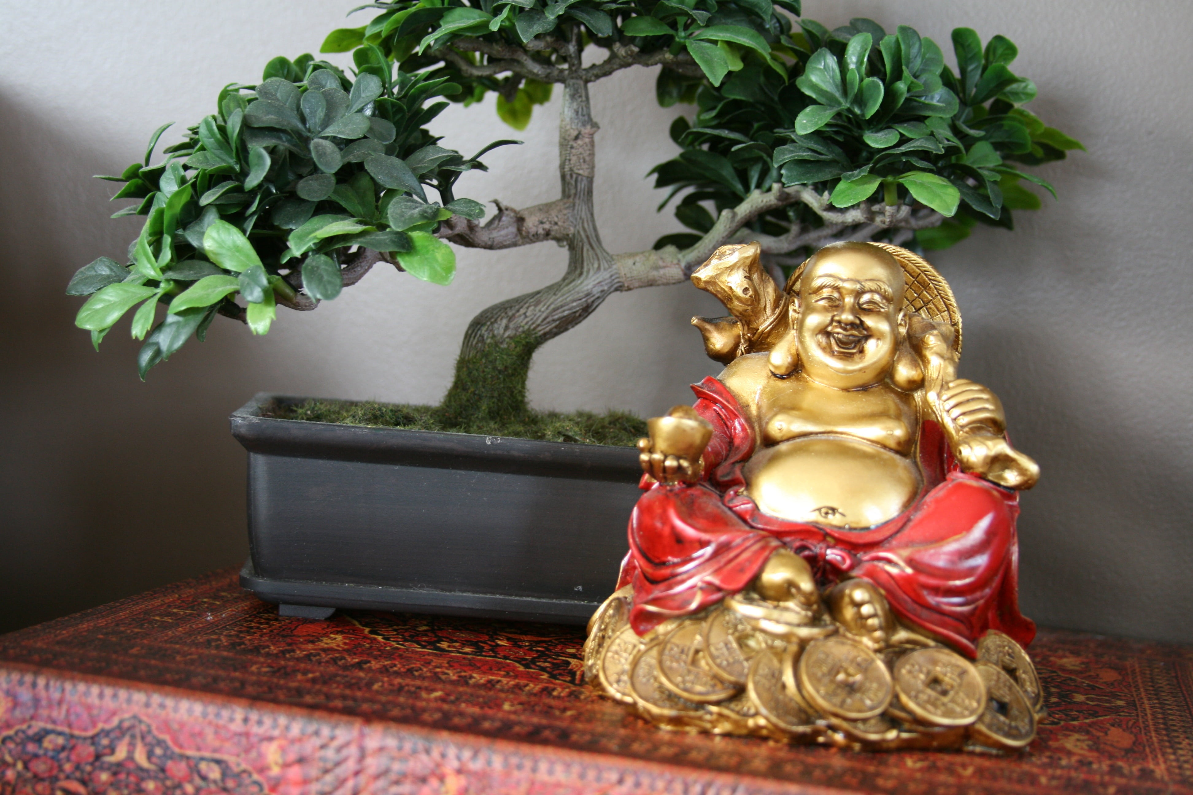 fengshui, nature, sculpture, gold colored, plant, leaf, decorative, male likeness, spirituality, antique, human representation, religion, representation, HD Wallpaper