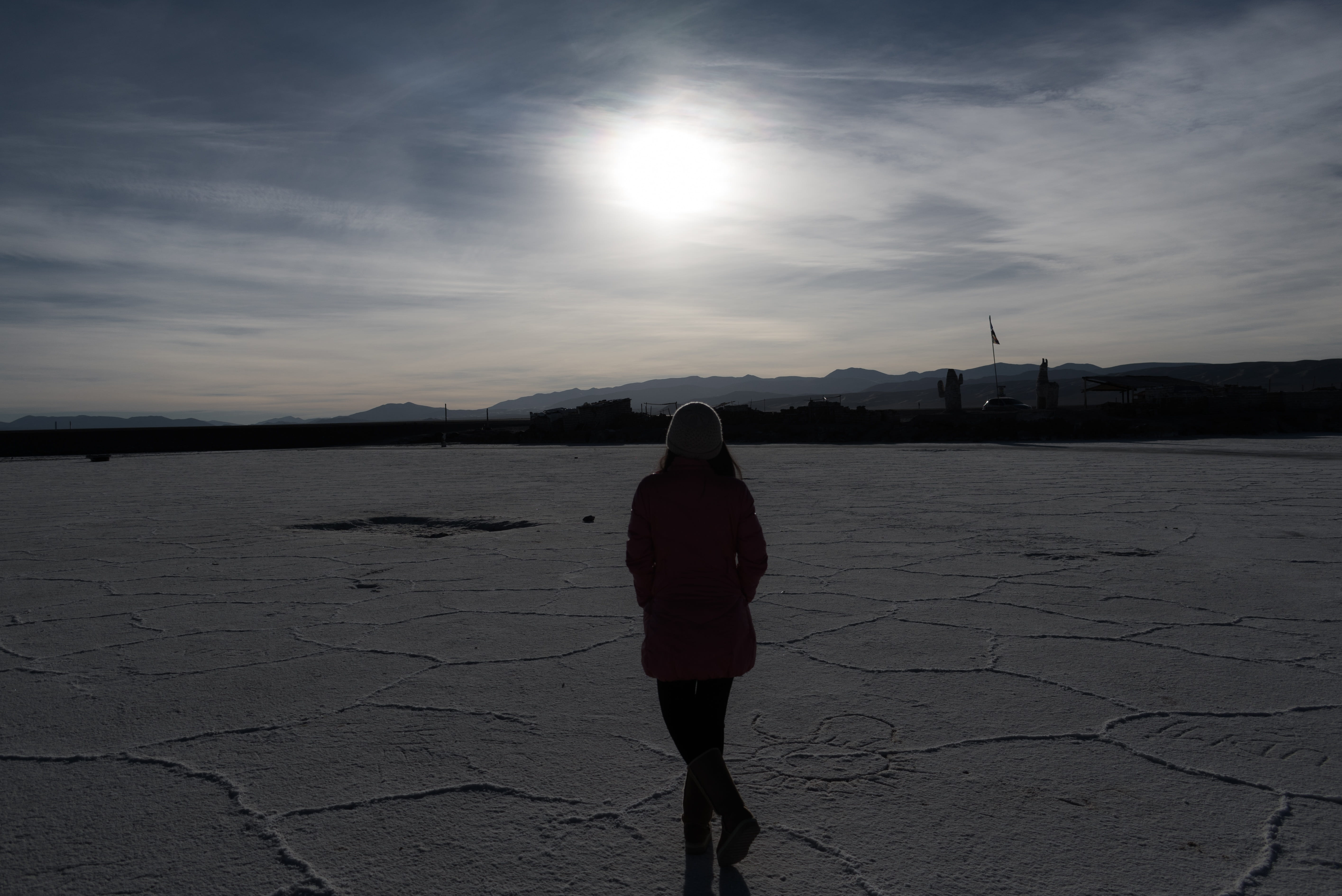 non-urban scene, one person, full length, rear view, scenics - nature, real people, salinas, cloud - sky, lifestyles, girl, women, tranquil scene, sky, HD Wallpaper