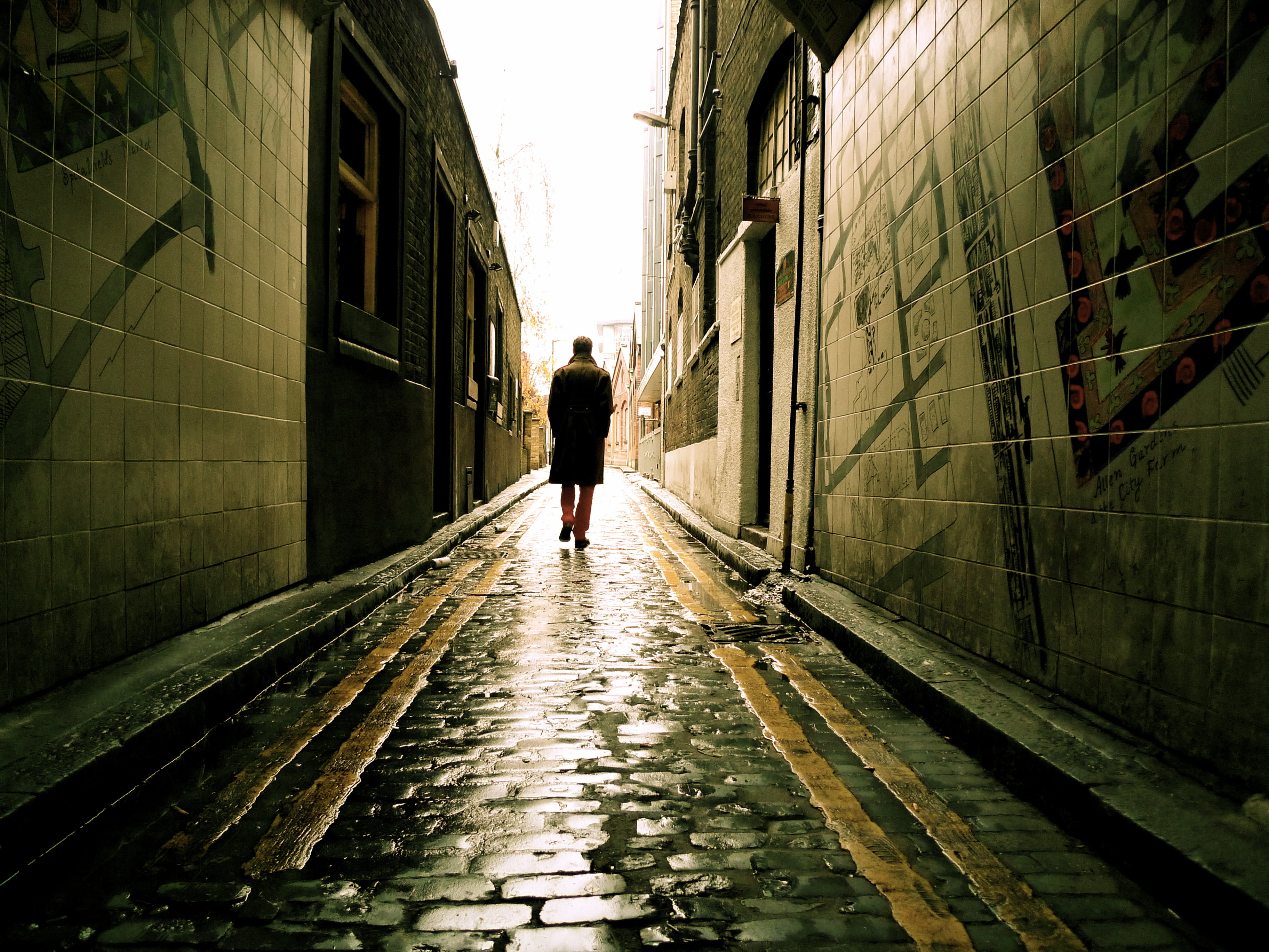 person, black coat, urban Scene, london  england, f150, f75, Whitechapel, city, top, women, people, street, 2K, coat, f200, city Life, walking, f100, alley, HD Wallpaper