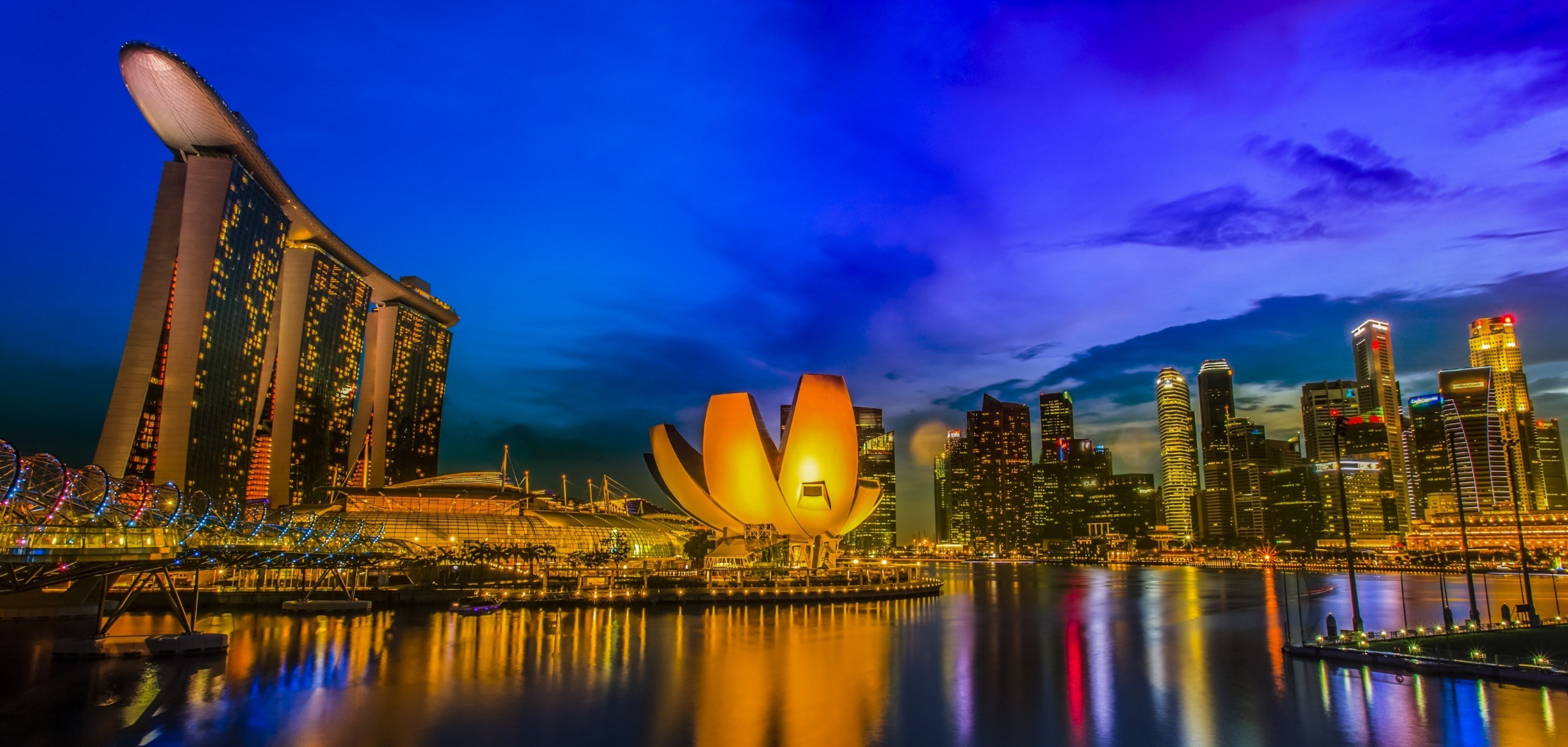 city, luxury, night, no people, tall - high, sky, modern, nature, travel destinations, marina bay sands, bay, financial district, skyscraper, urban skyline, HD Wallpaper