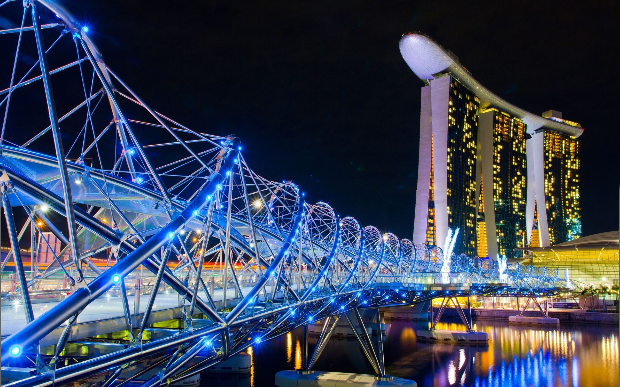 built structure, bay, arts culture and entertainment, travel, outdoors, water, ferris wheel, hd, architecture, 2K, night, sky, transportation, HD Wallpaper