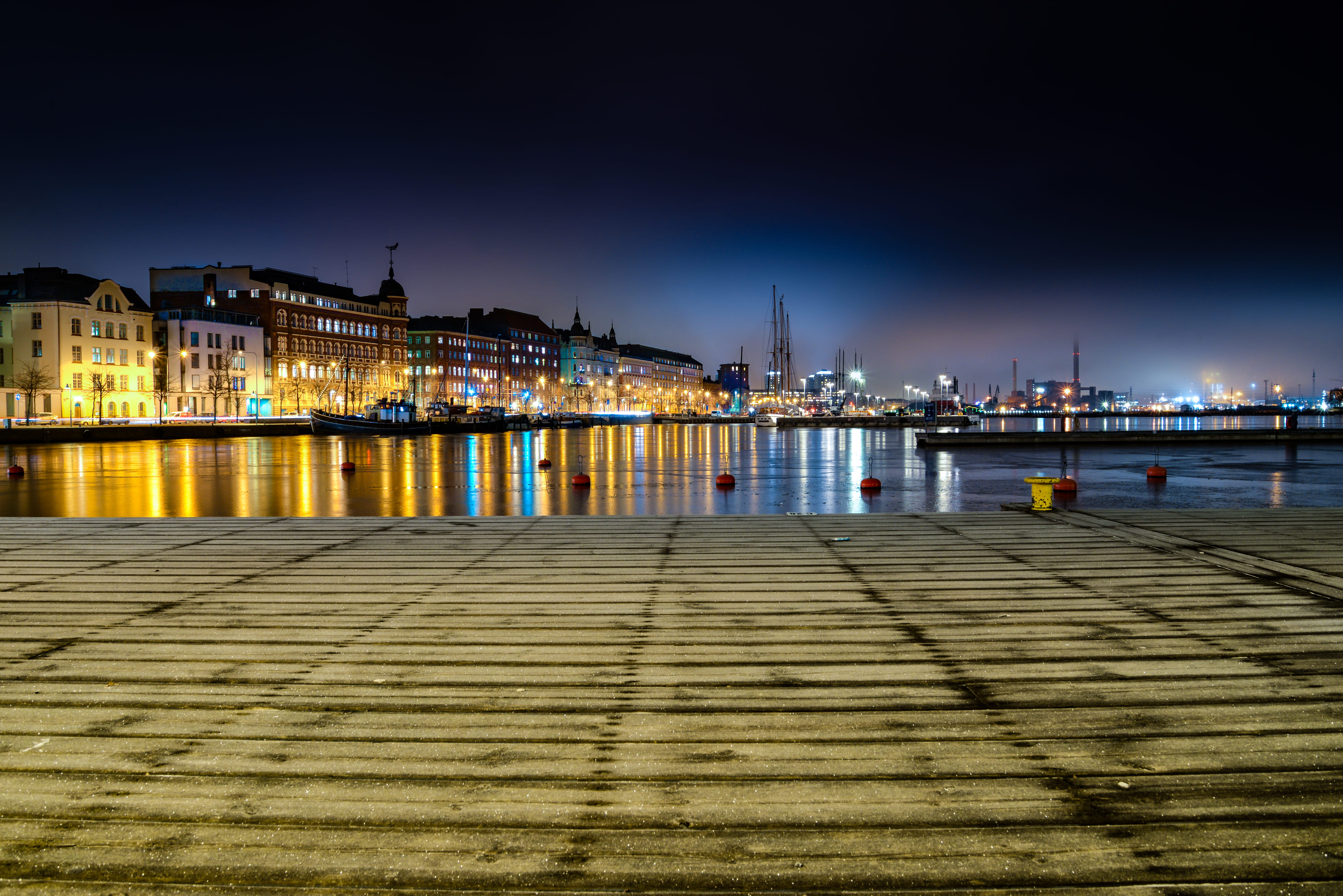 5K, transportation, night, nautical vessel, waterfront, sea, built structure, illuminated, pier, time, sight, water, light reflections, architecture, reflection, HD Wallpaper