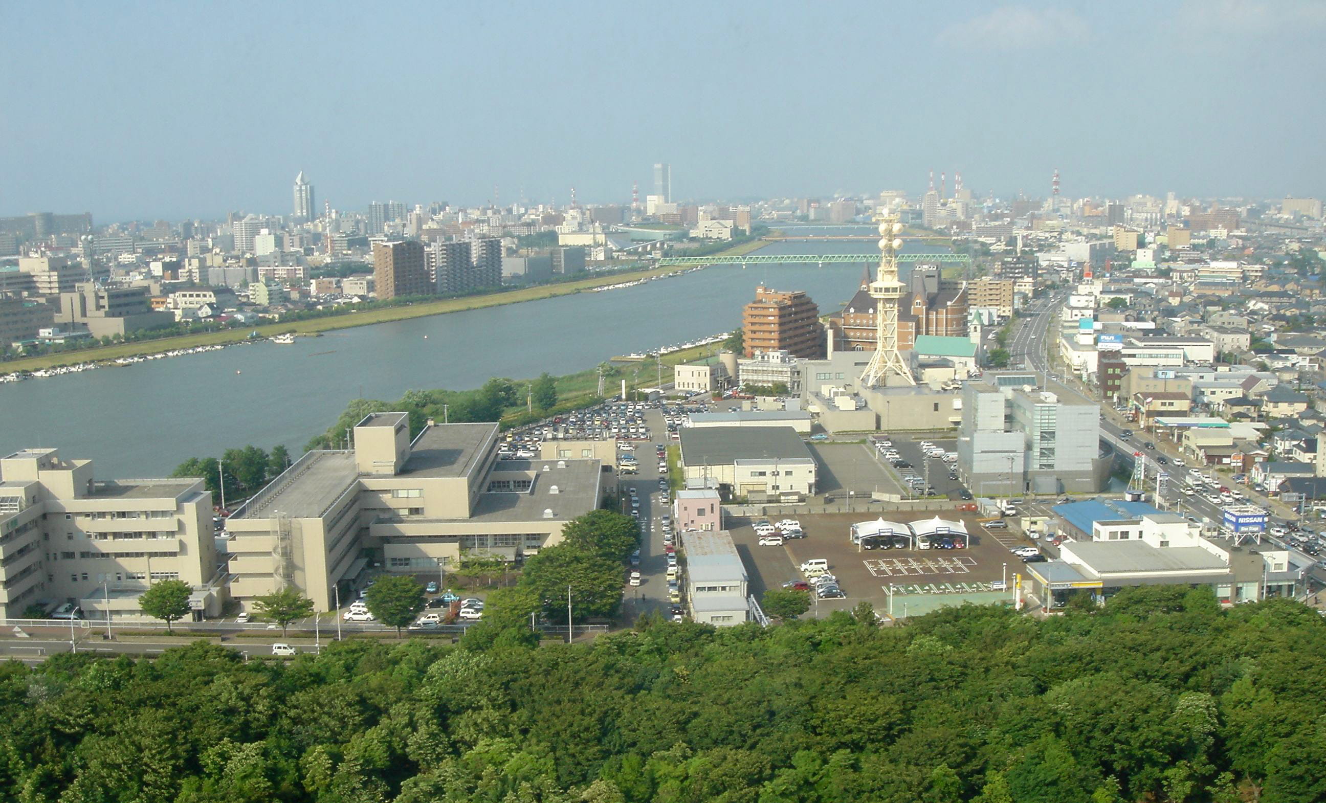 architecture, urban Scene, panoramic, day, green color, high angle view, Niigata City, shinano, buildings, cityscape, city, public domain, Japan, building Exterior, HD Wallpaper