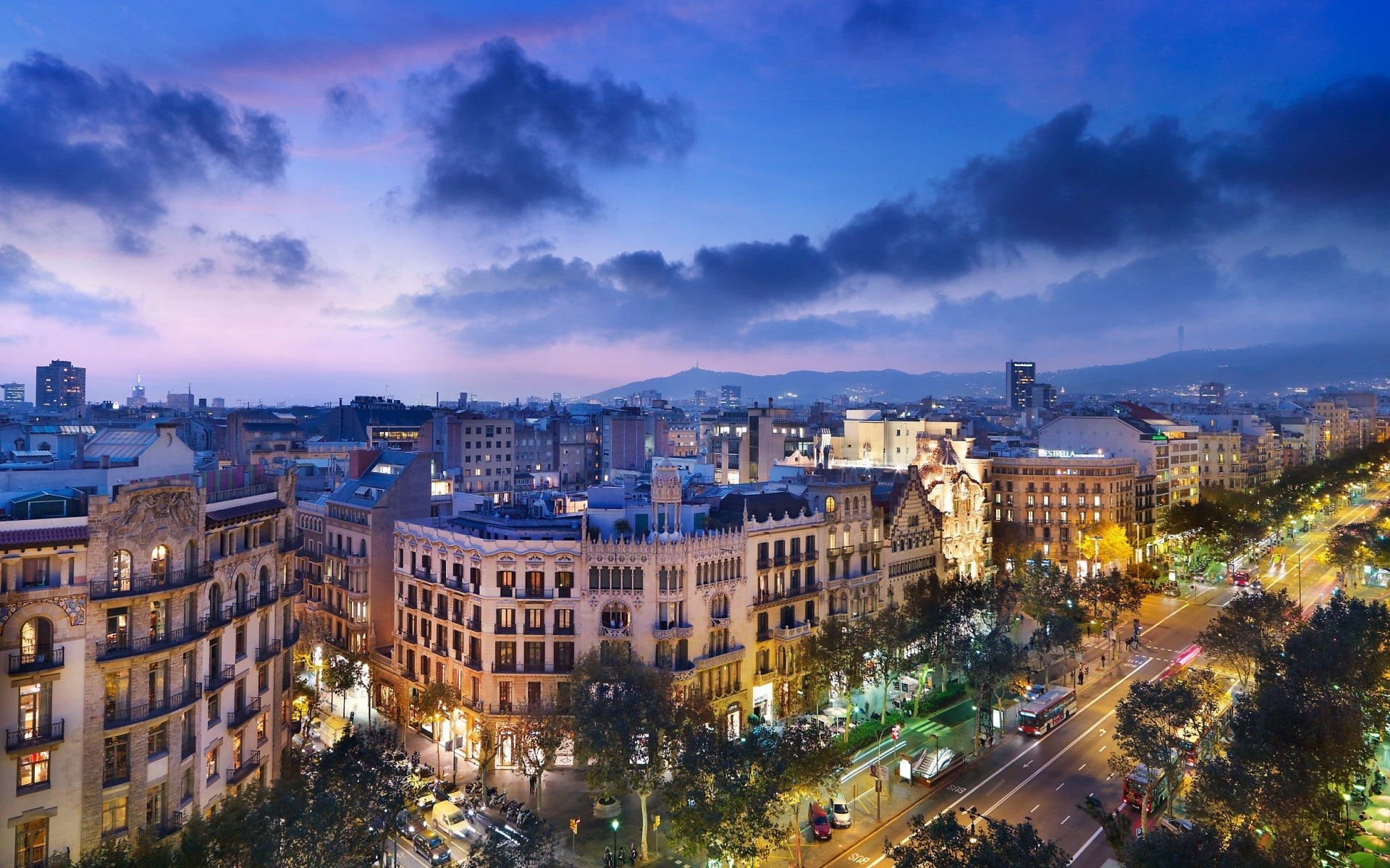 panoramic, night, Barcelona, 1080P, photography, HD Wallpaper
