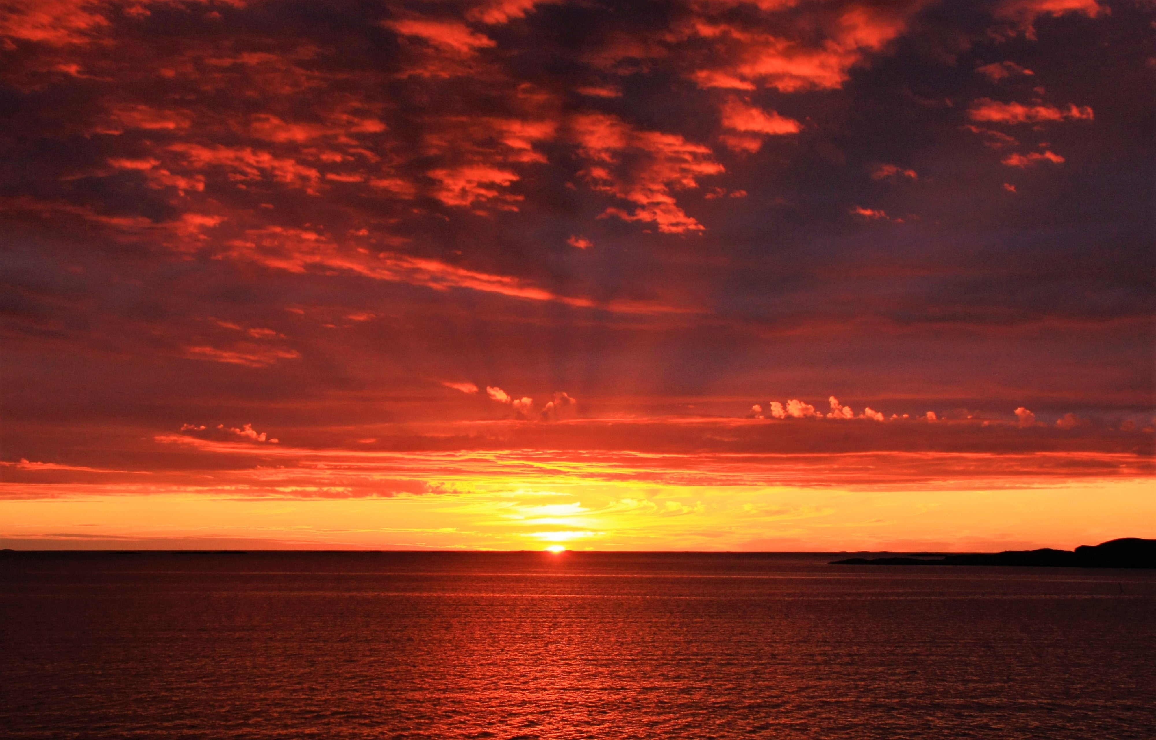 island, landscape, scenics - nature, horizon Over Water, cloud - Sky, sunset, idyllic, no People, dramatic sky, tranquil Scene, sunlight, orange Color, HD Wallpaper