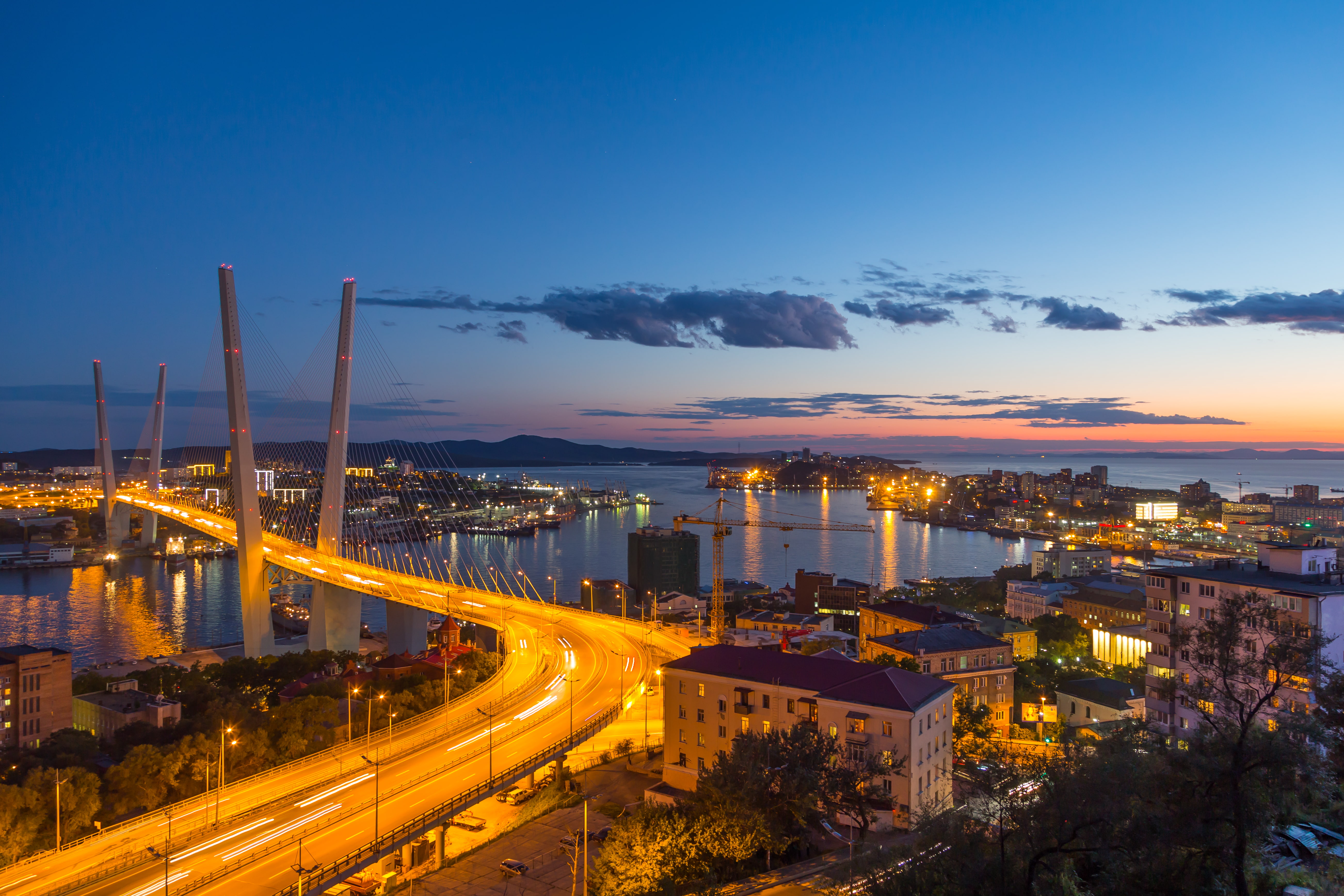 Night, City, 5K, Vladivostok, Russia, Horizon, Zolotoy Bridge, House, Cities, Road, Cloud, Light, Sky, HD Wallpaper