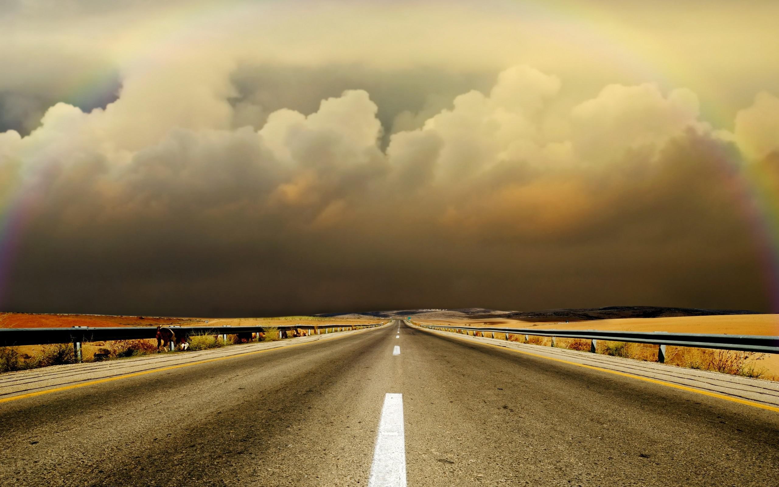 roads, highway, landscapes, desktop, background, clouds, 2K, HD Wallpaper