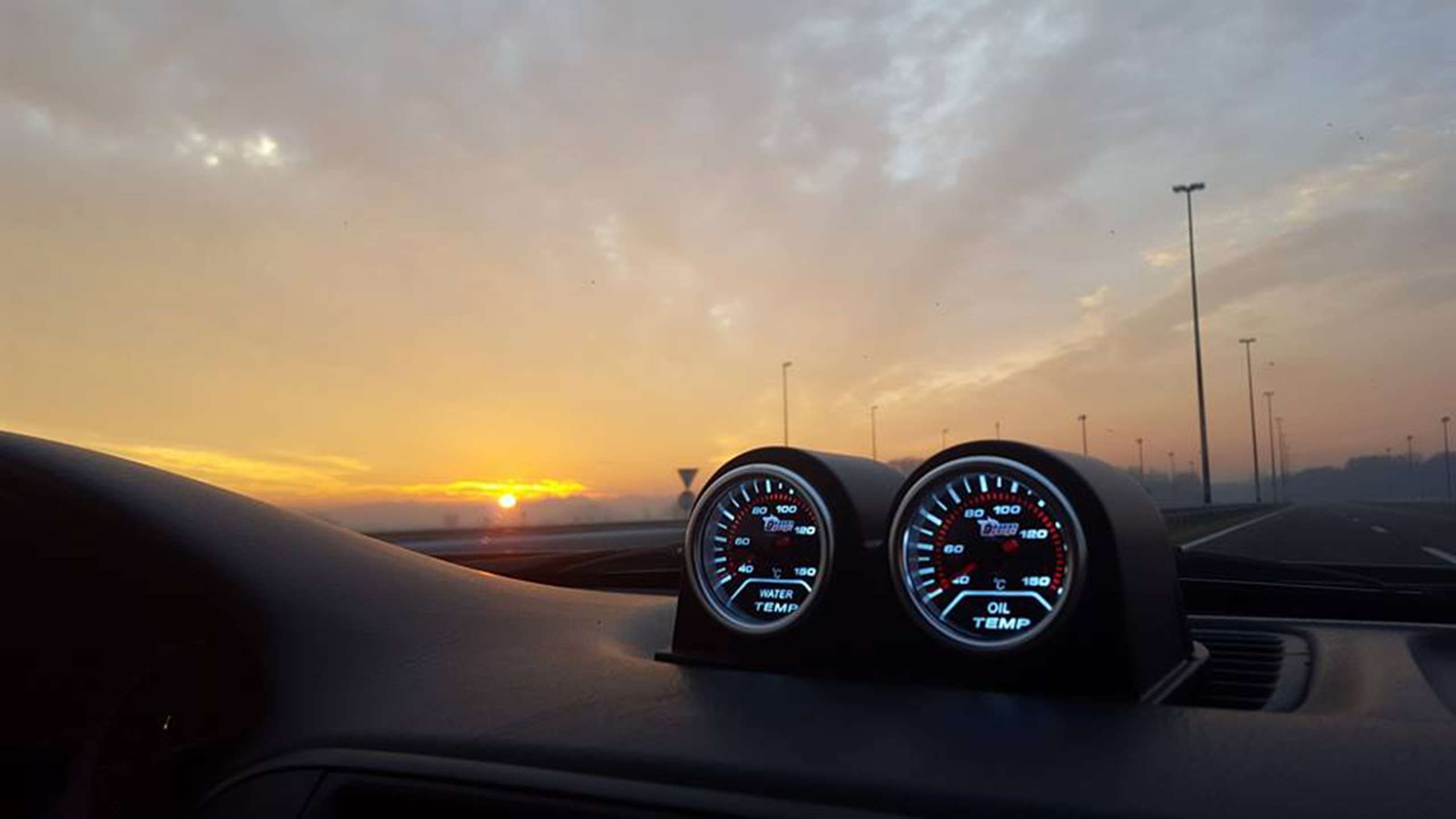 vehicle interior, transportation, dashboard, beautiful, windshield, road, land vehicle, illuminated, oil temp, mode of transportation, sun, air vehicle, HD Wallpaper