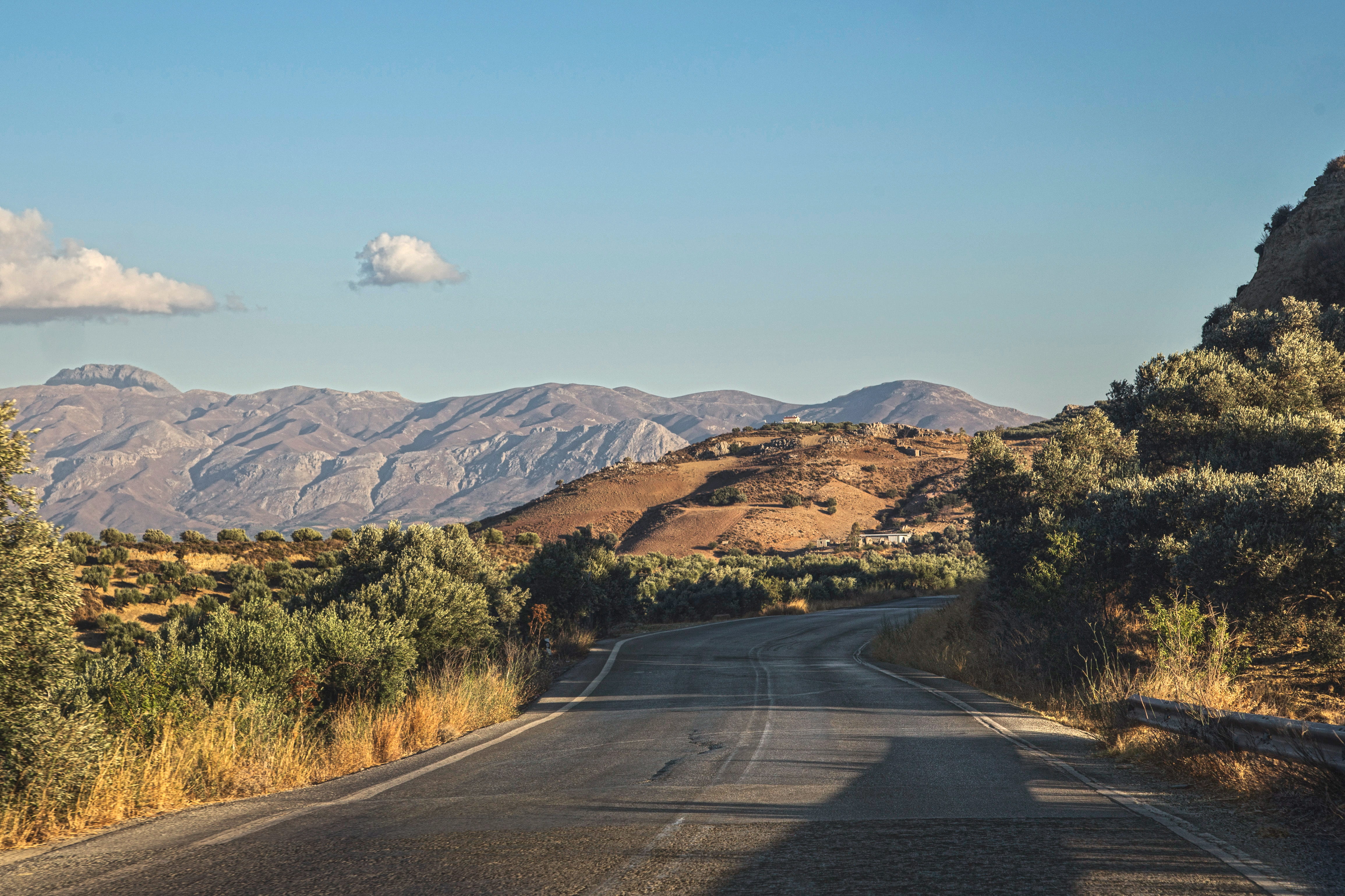 view, nature, island, holiday, tranquil scene, area, tranquility, roadtrip, trip, direction, greece, olive trees, long, the way forward, tree, horizon, HD Wallpaper