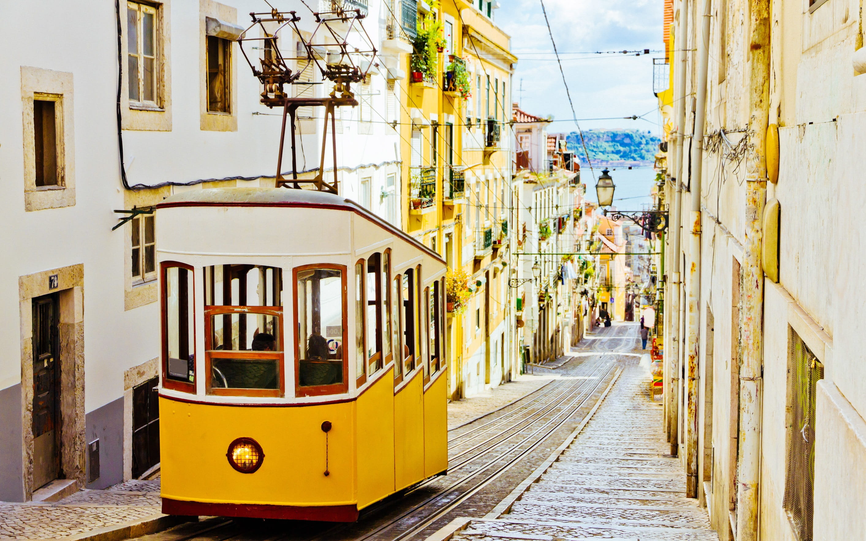 2K, history, residential district, built Structure, Lisbon, travel Destinations, travel, rails, portugal, nature, europe, famous Place, yellow, building, HD Wallpaper