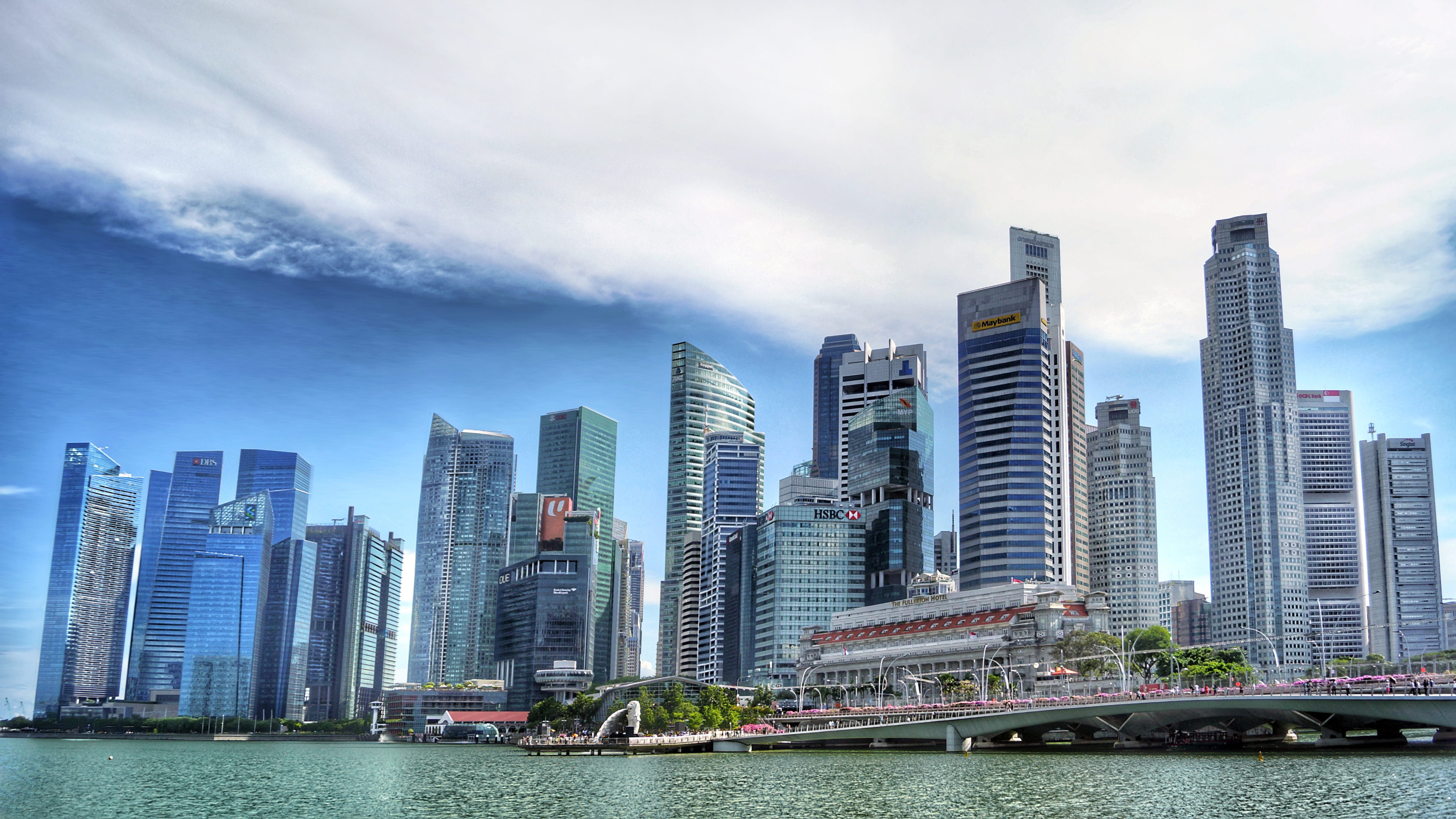 architecture, landscape, outdoors, modern, people, nature, cityscape, transportation, offices, singapore river, urban, financial district, urban skyline, HD Wallpaper