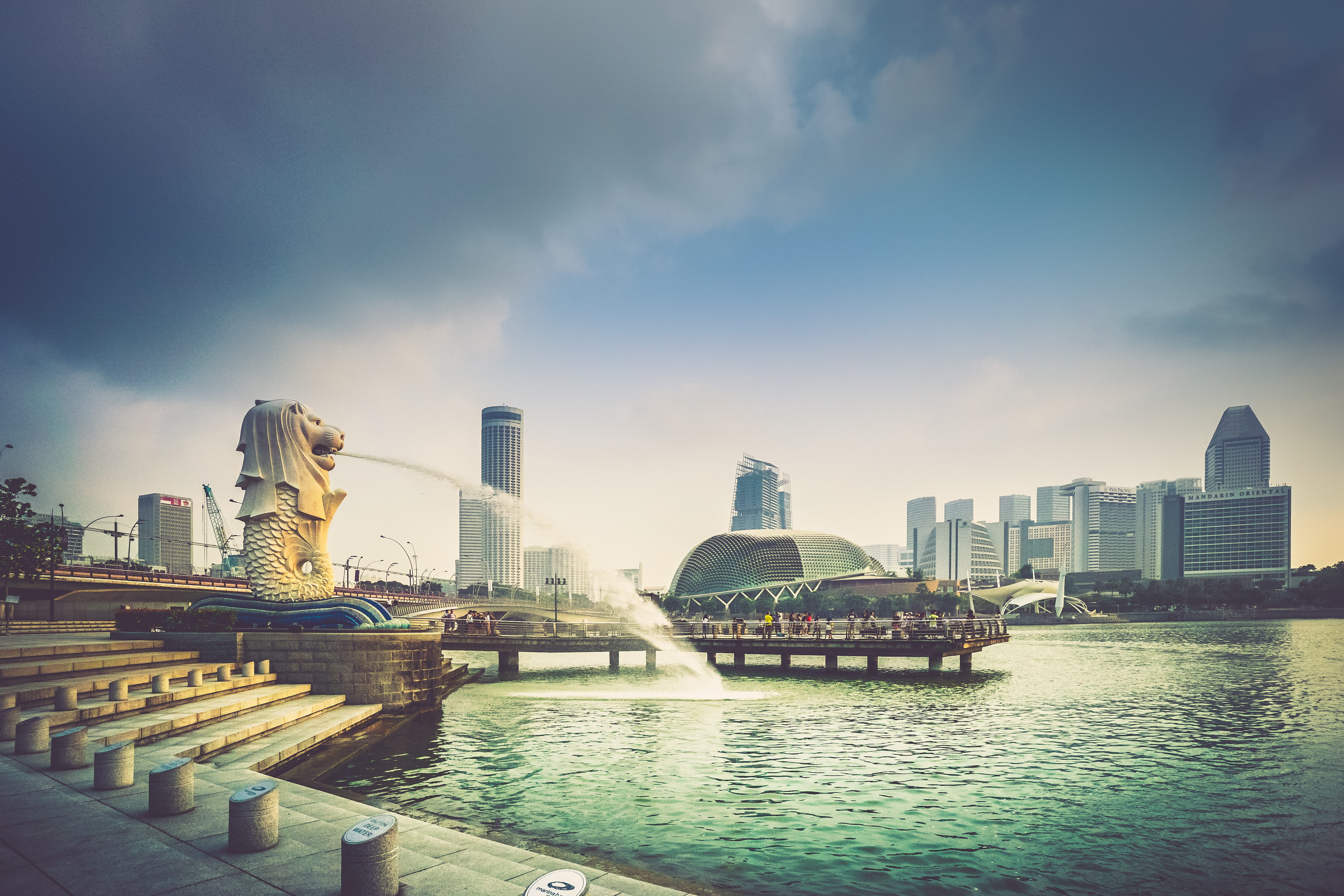 sky, transportation, building, merlion, no people, 5K, building exterior, singapore, architecture, landscape, city, passenger craft, urban skyline, office building exterior, HD Wallpaper