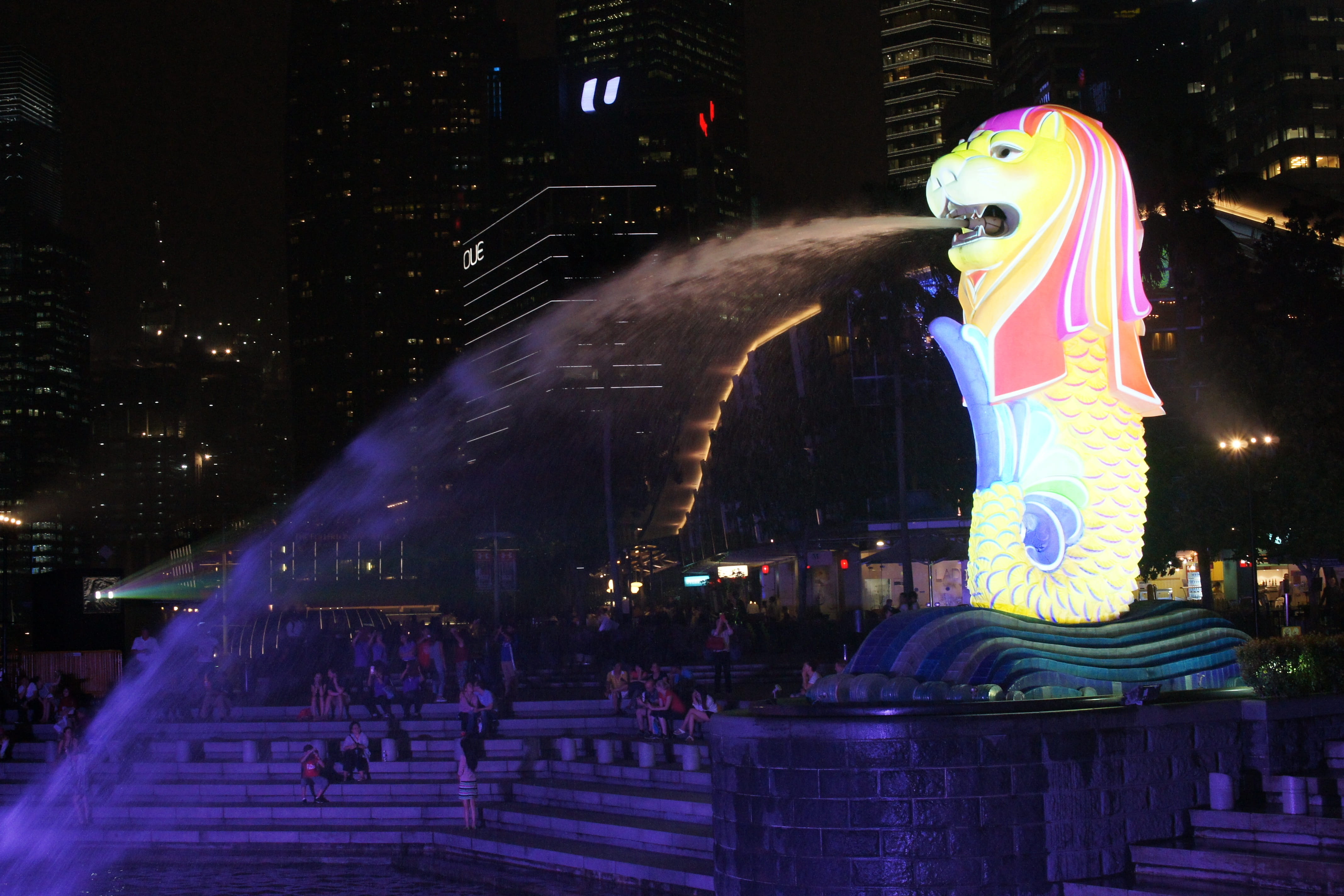 built structure, leisure activity, crowd, no people, incidental people, fountain, neon, outdoors, building, representation, city, large group of people, HD Wallpaper