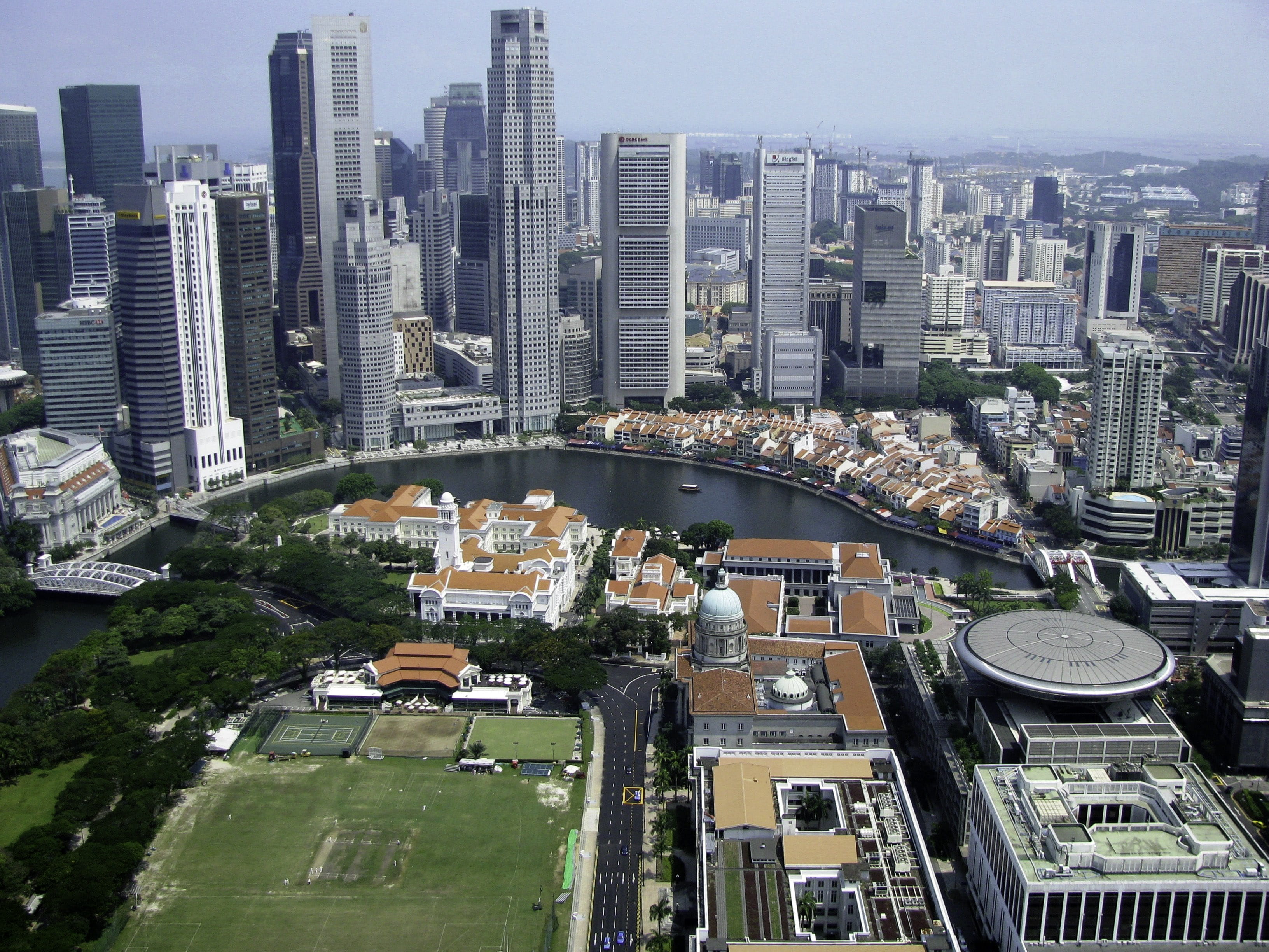 financial district, skyscraper, road, transportation, Singapore, architecture, architecture And Buildings, city Life, urban, building, famous Place, day, HD Wallpaper
