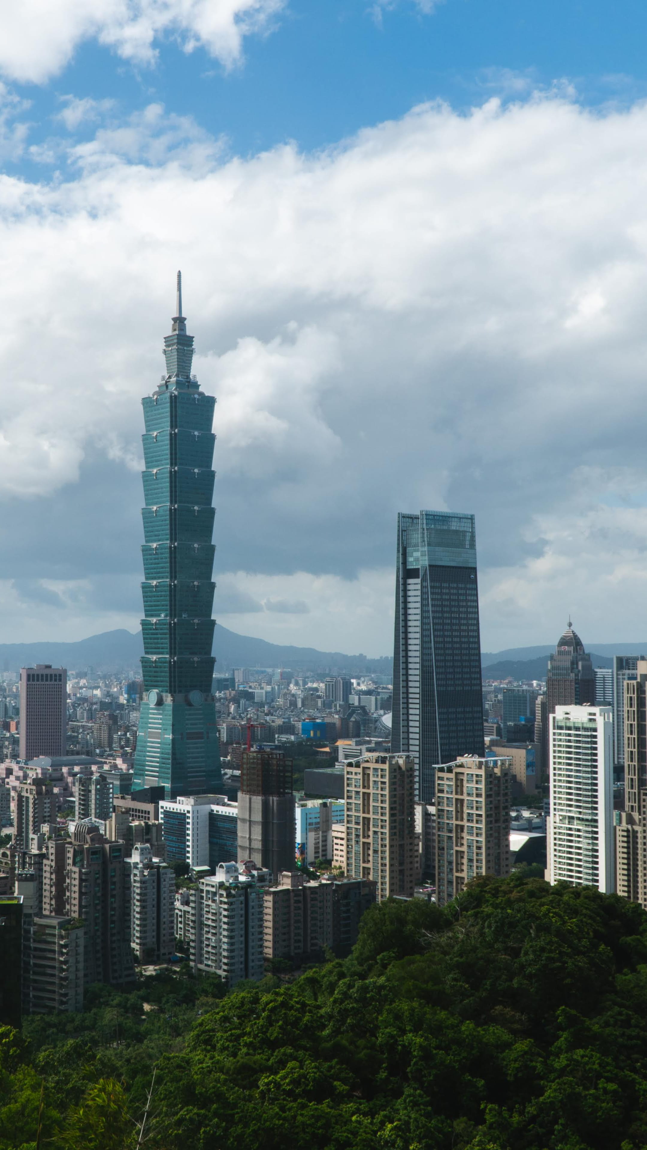 travel destinations, cloudy, cloud - sky, building, architecture, financial district, modern, city, residential district, nature, sky, taipei101, tower, Phone HD Wallpaper