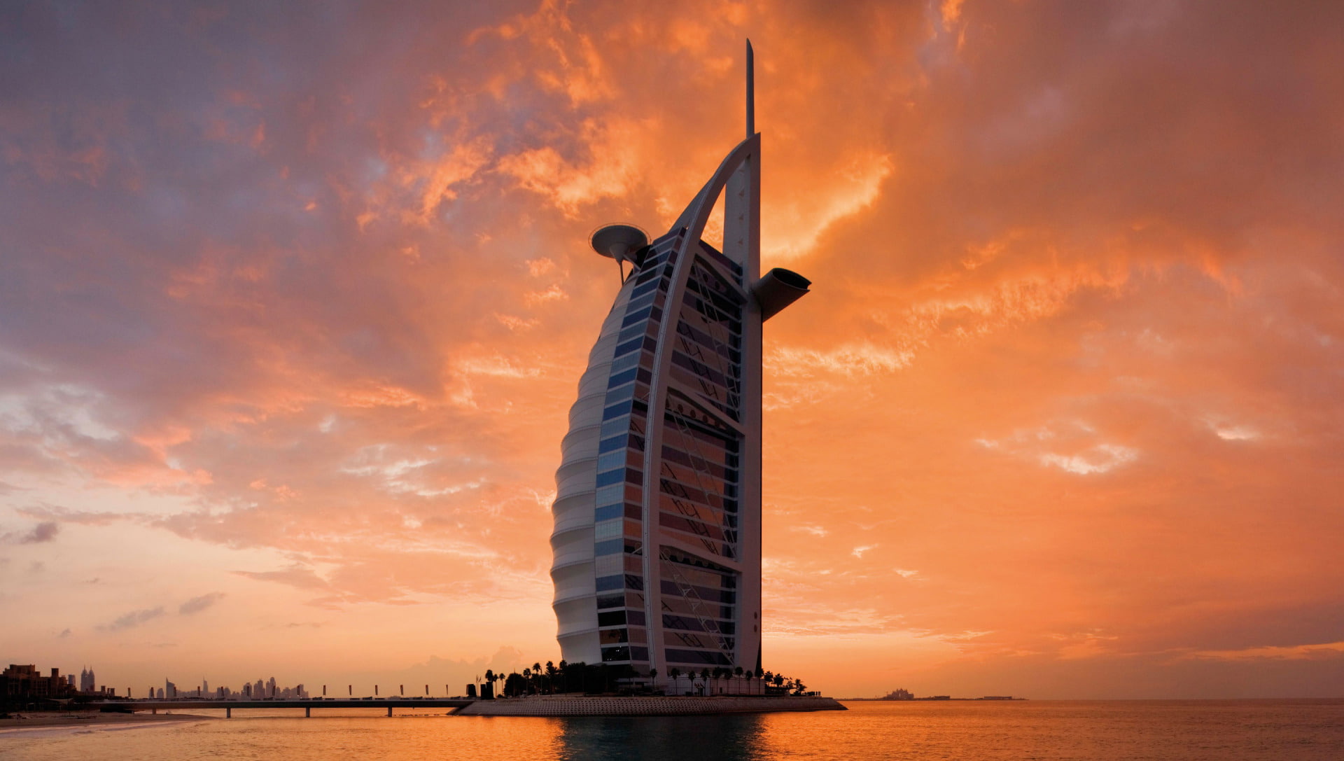 United Arab Emirates, 1080P, Burj Al Arab, Dubai, Sunset, Building, Buildings, Sea, HD Wallpaper