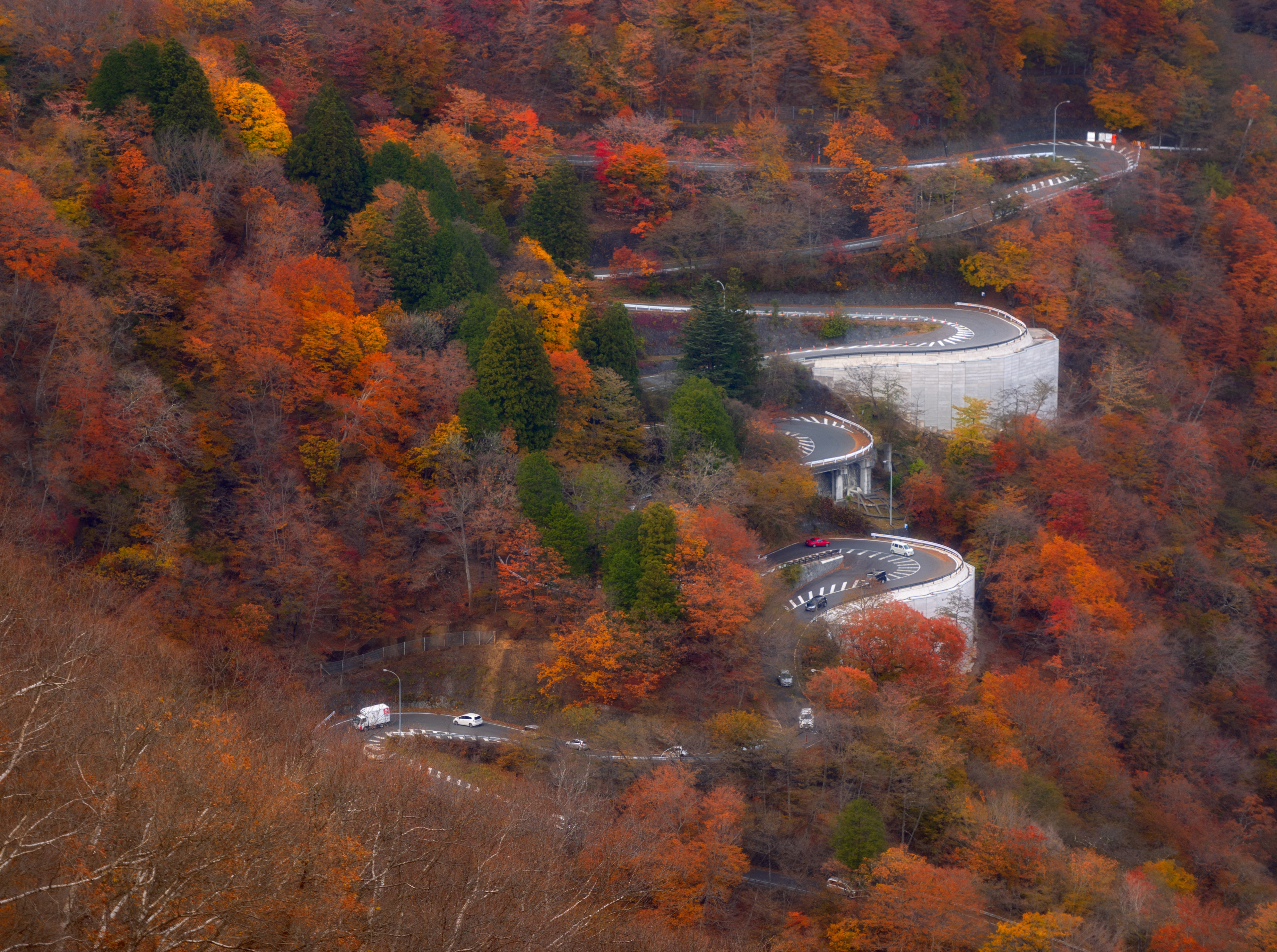 transportation, Winding, high angle view, Cars, tochigi, Colorful, outdoors, non-urban scene, nikkoshi, environment, Road, Japan, tochigiprefecture, nature, HD Wallpaper