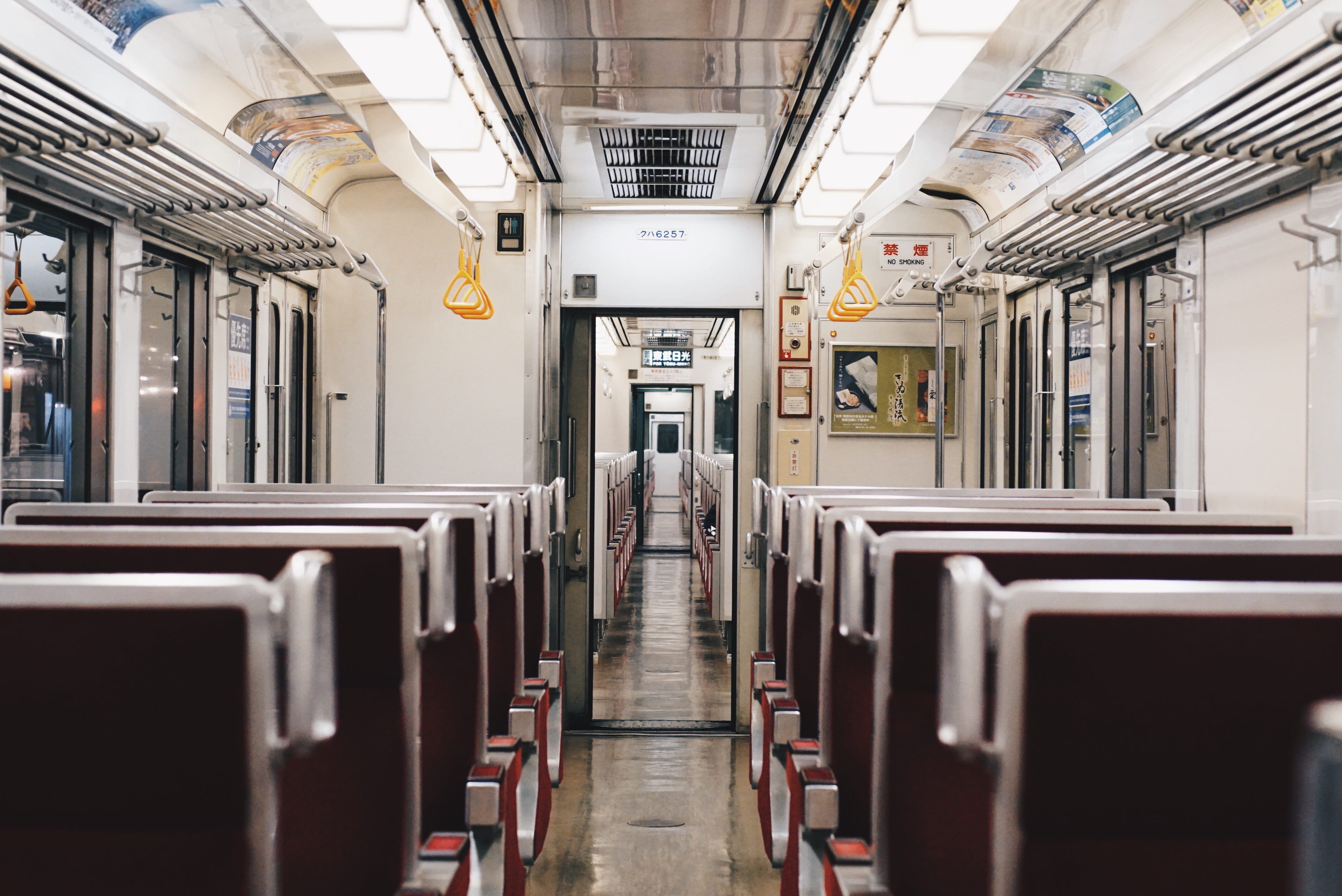 mode of transportation, indoors, train, aisle, transportation, subway train, 4K, diminishing perspective, travel, in a row, vehicle seat, empty, carriage, HD Wallpaper