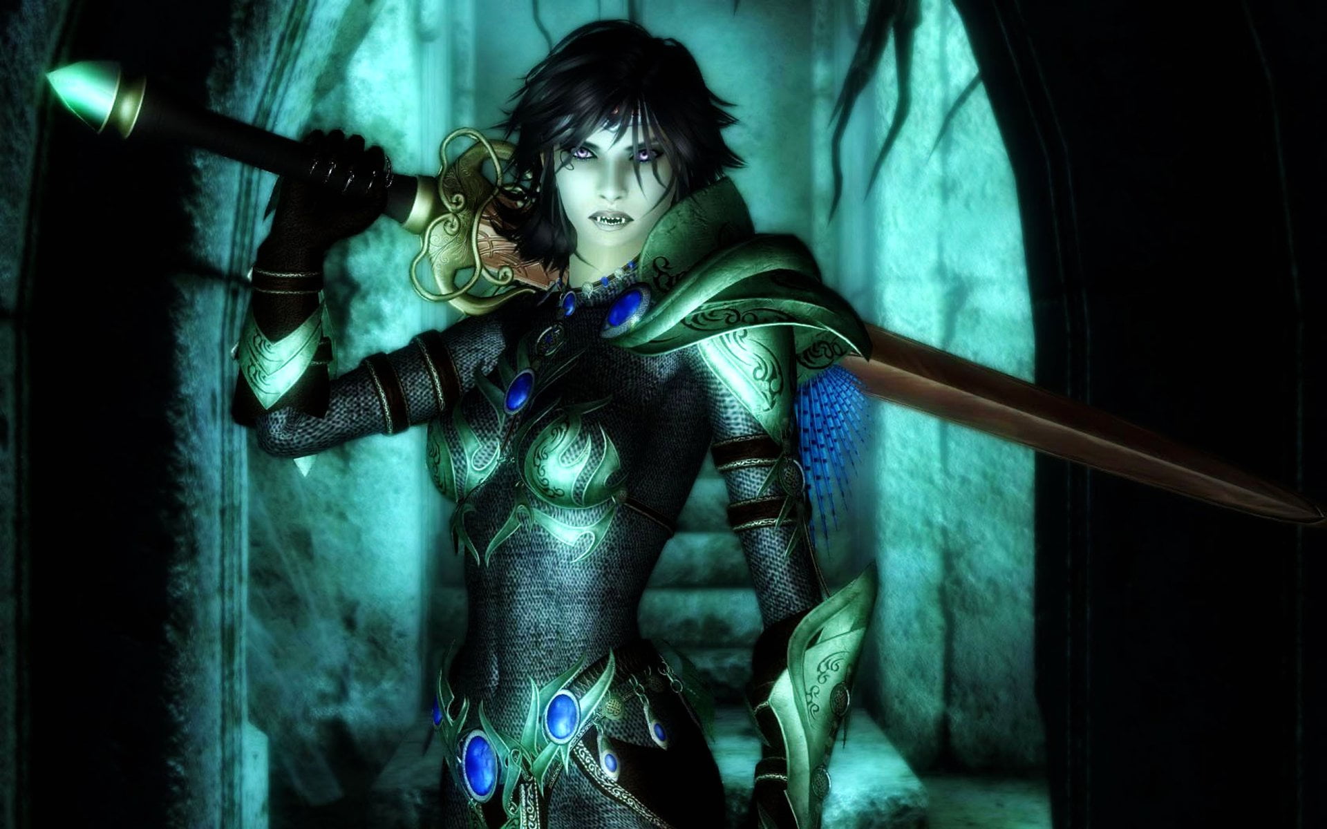 1080P, girl, adult, front view, Armor, women, holding, one Person, nightlife, young women, dark, horror, mystery, science, The Elder Scrolls, futuristic, HD Wallpaper