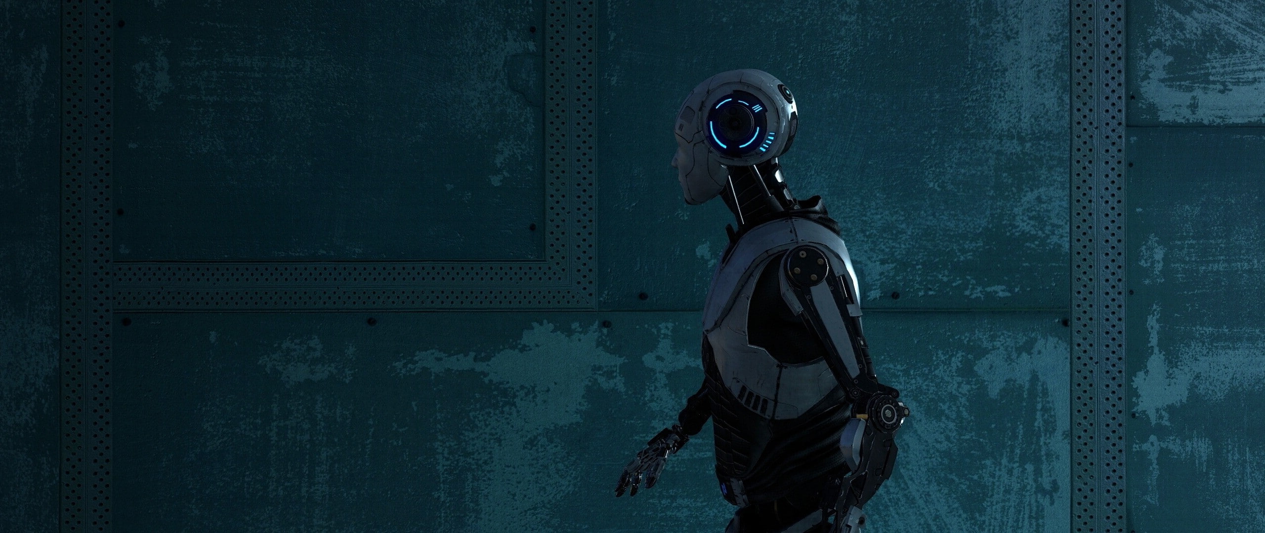 mask, men, one person, spooky, security, indoors, blue, entrance, technology, architecture, protection, video games, holding, 2K, The Talos Principle, HD Wallpaper