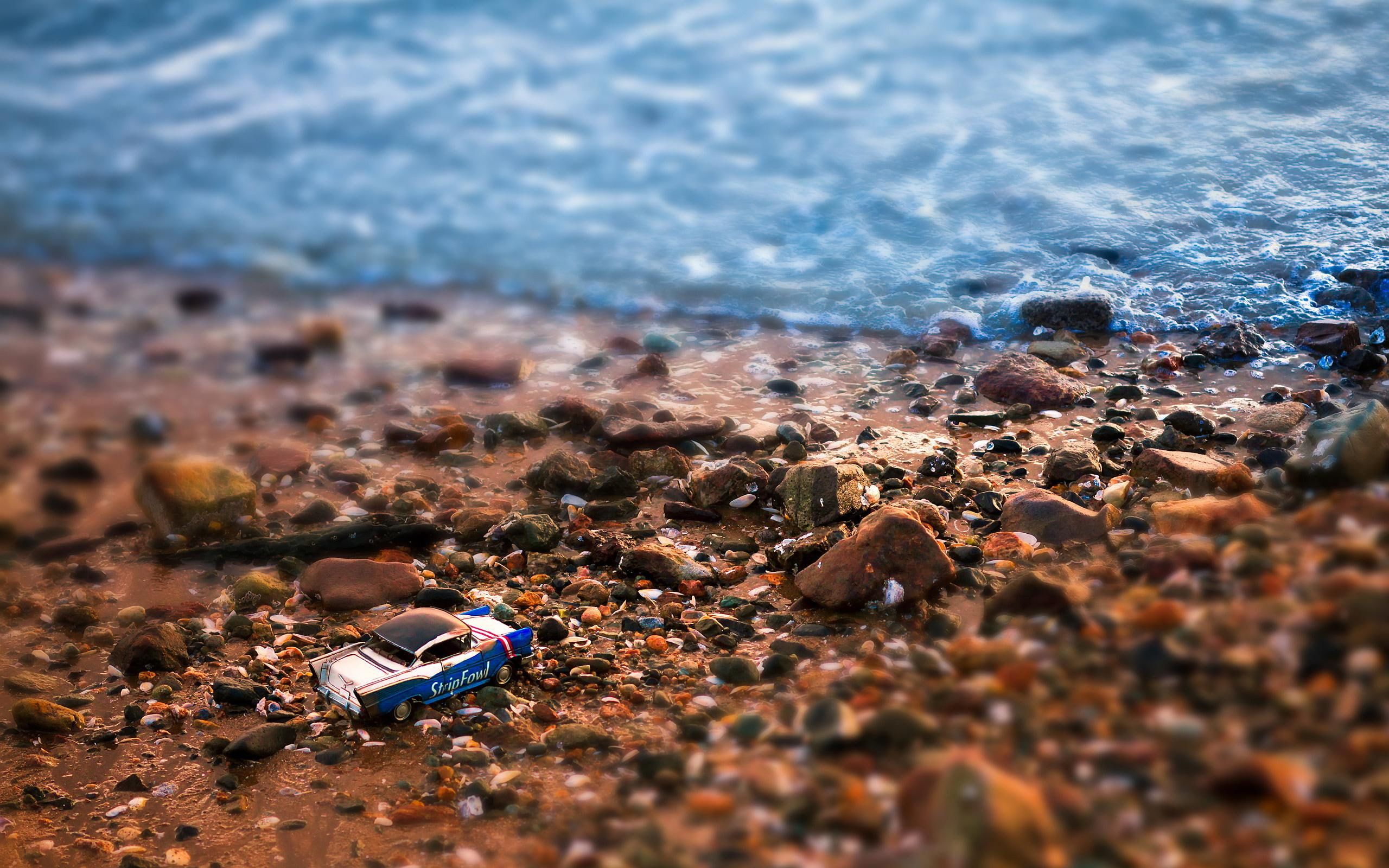 white, toy, die, beach, nature, model, car, 2K, blue, cast, HD Wallpaper