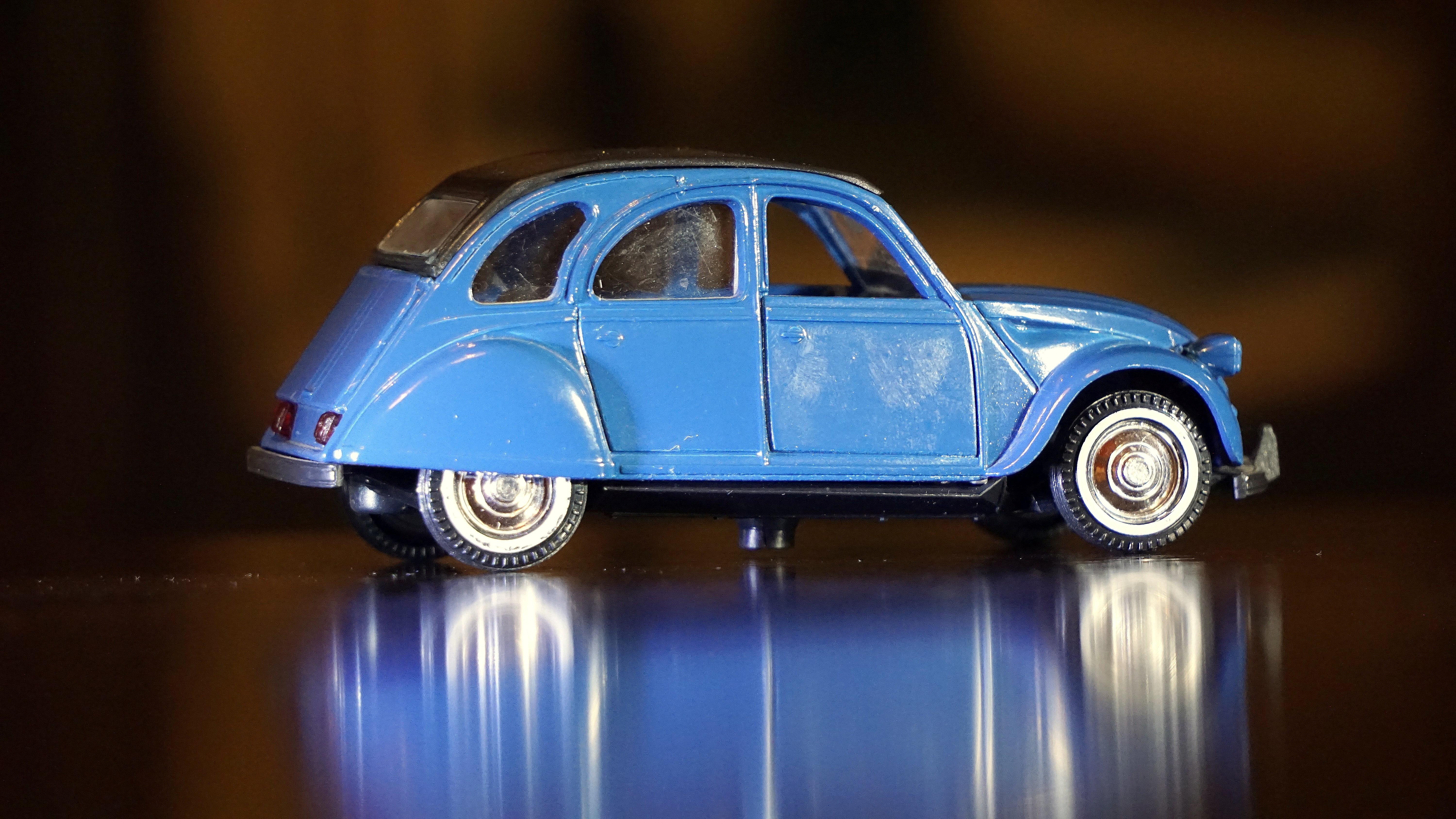 no people, land vehicle, toy car, metal, silver colored, transportation, scale, reflection, car, indoors, vehicle, blue, studio shot, nostalgia, toy, 5K, HD Wallpaper