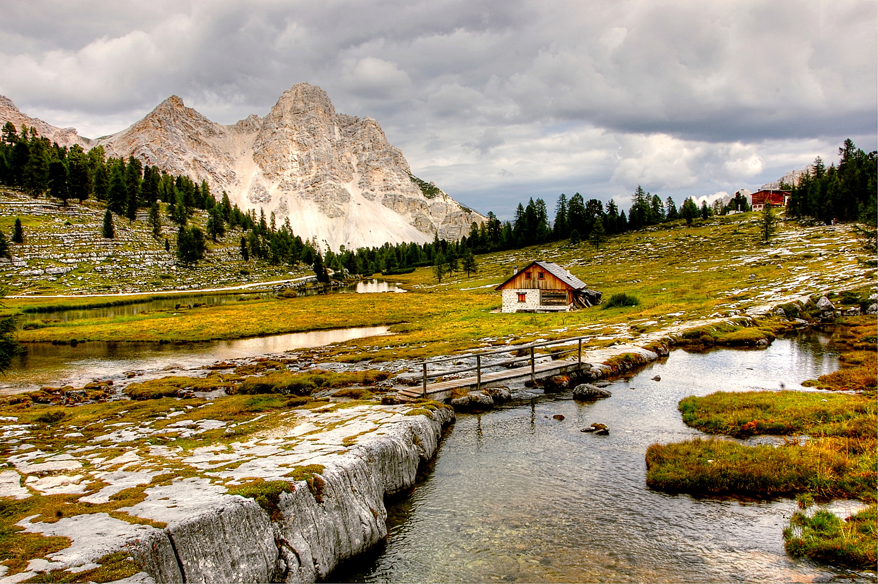 dolomites, bergsee, land, fanes, alm, lake, outdoors, holiday, mountains, summer, hut, unesco world heritage, rock, landscape, blue, hike, water, architecture, HD Wallpaper