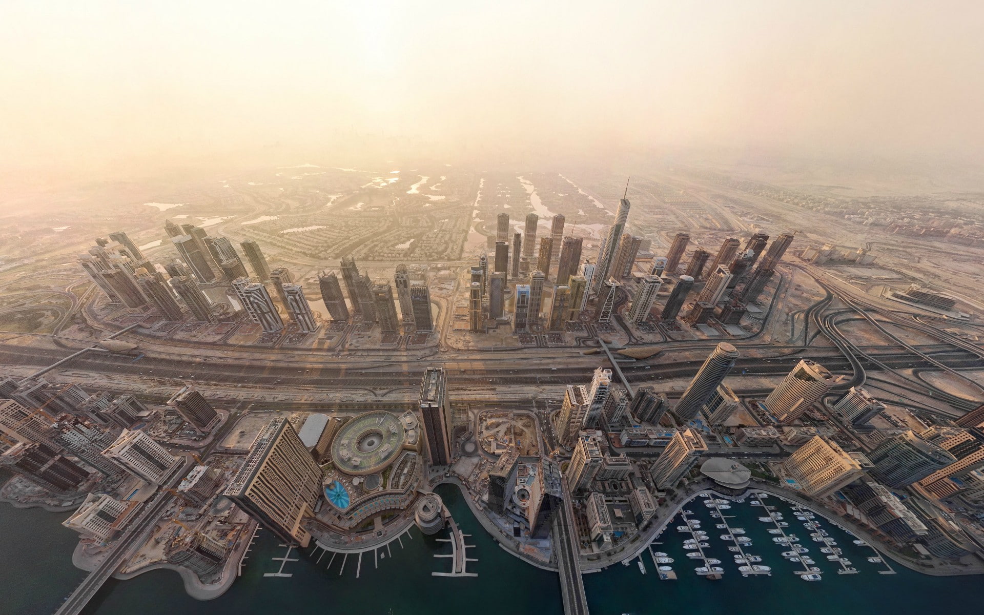 urban, dock, road, city, Dubai, 1080P, cityscape, aerial view, HD Wallpaper