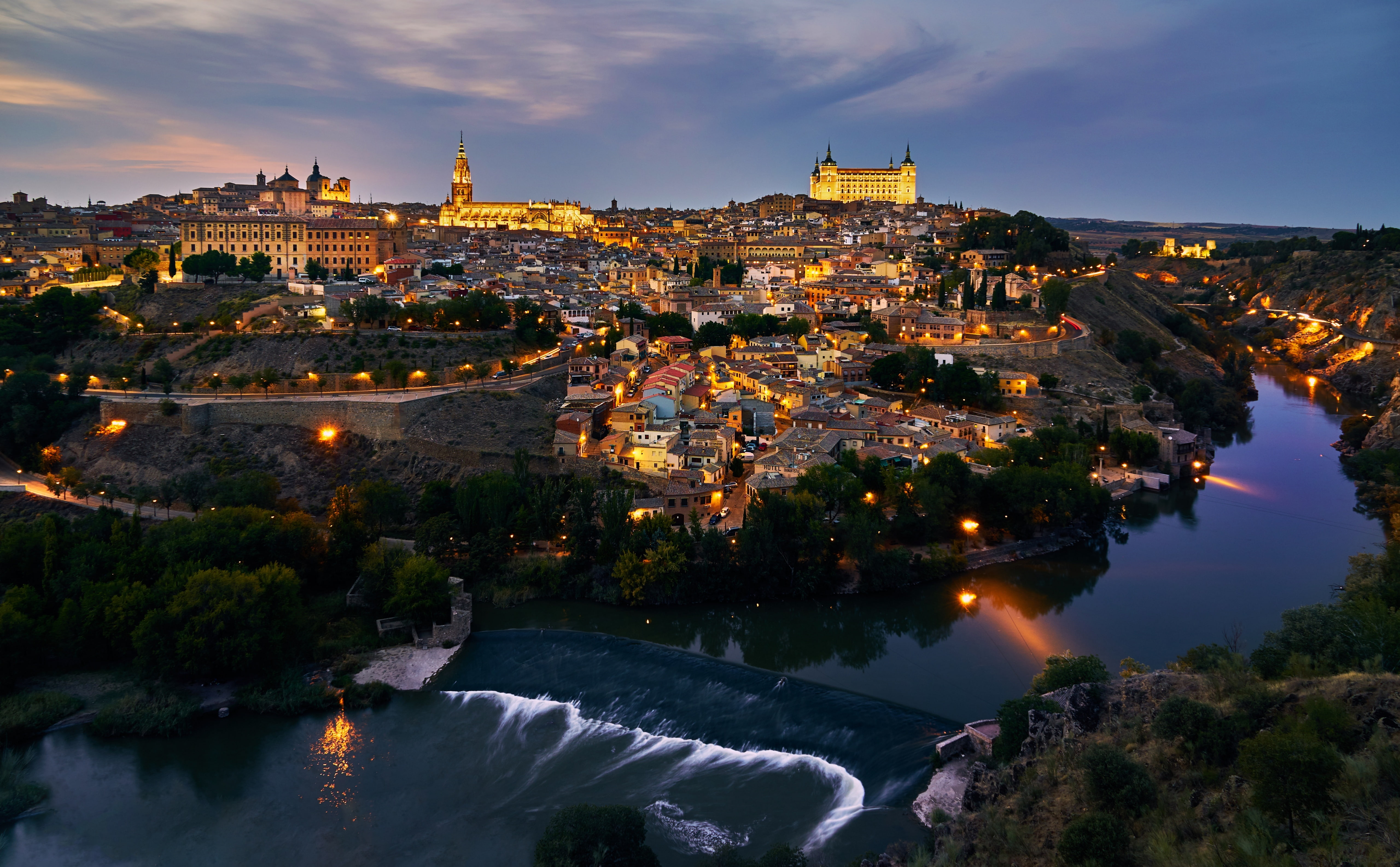 cityscape, built structure, cultural, historic, CastileLaMancha, Toledo, Skyline, Europe, residential district, outdoors, View, illuminated, nature, high angle view, HD Wallpaper