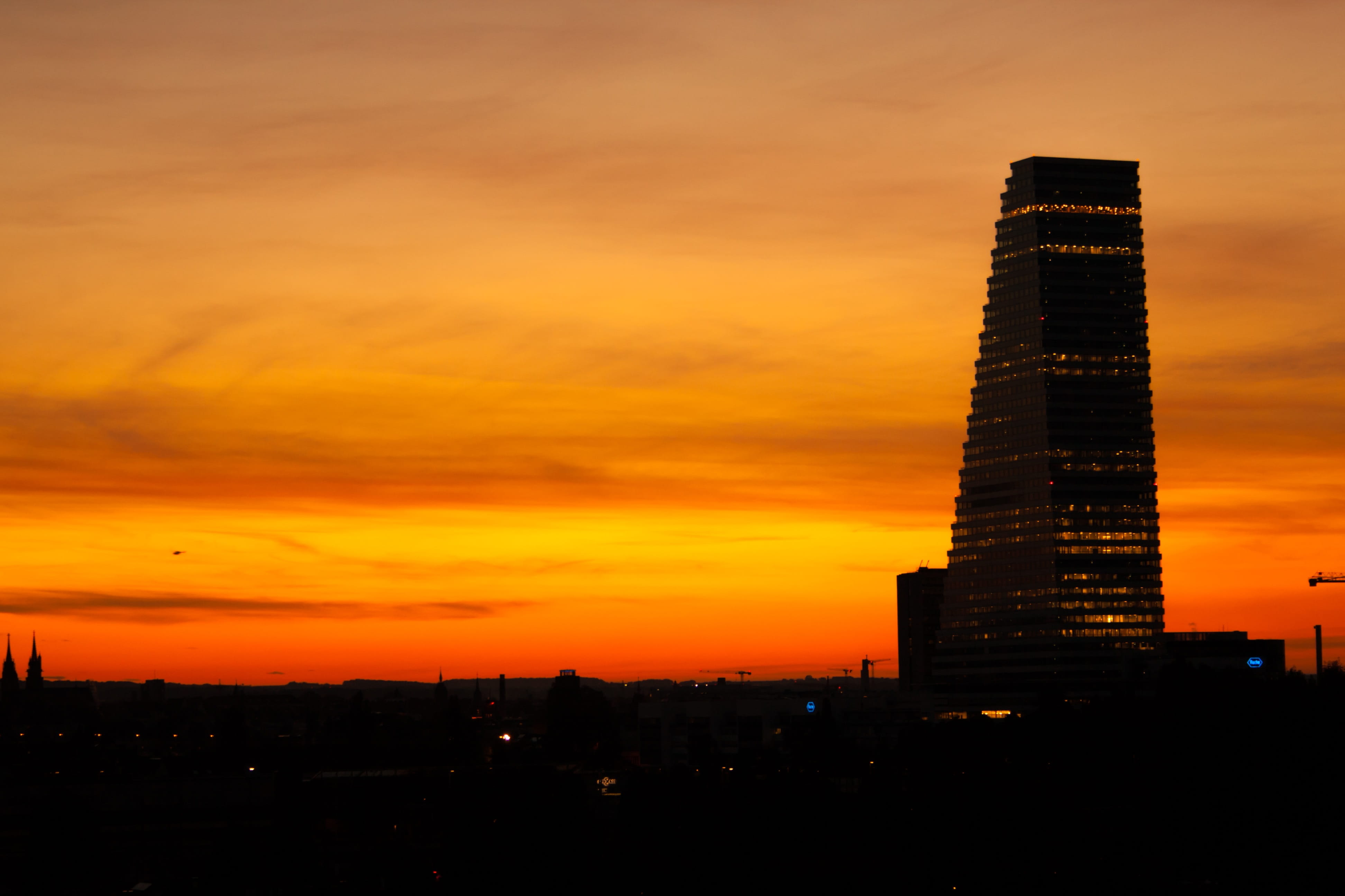 mood, cloud - sky, dusk, no people, dramatic sky, tall - high, modern, financial district, skyscraper, golden, romantic sky, skyline, 4K, building, orange color, HD Wallpaper