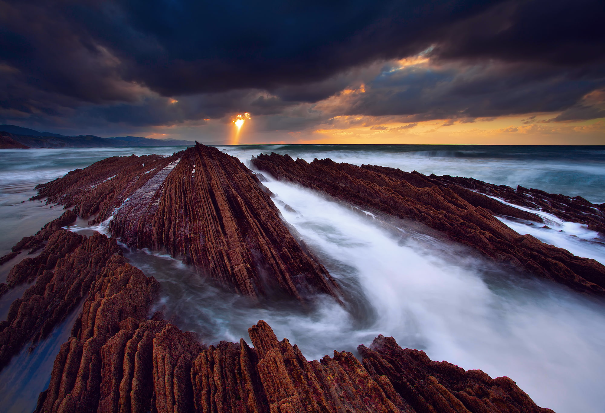 1080P, light, the sky, water, excerpt, rocks, Soumaya, Spain, The Atlantic ocean, threads, clouds, sea, HD Wallpaper