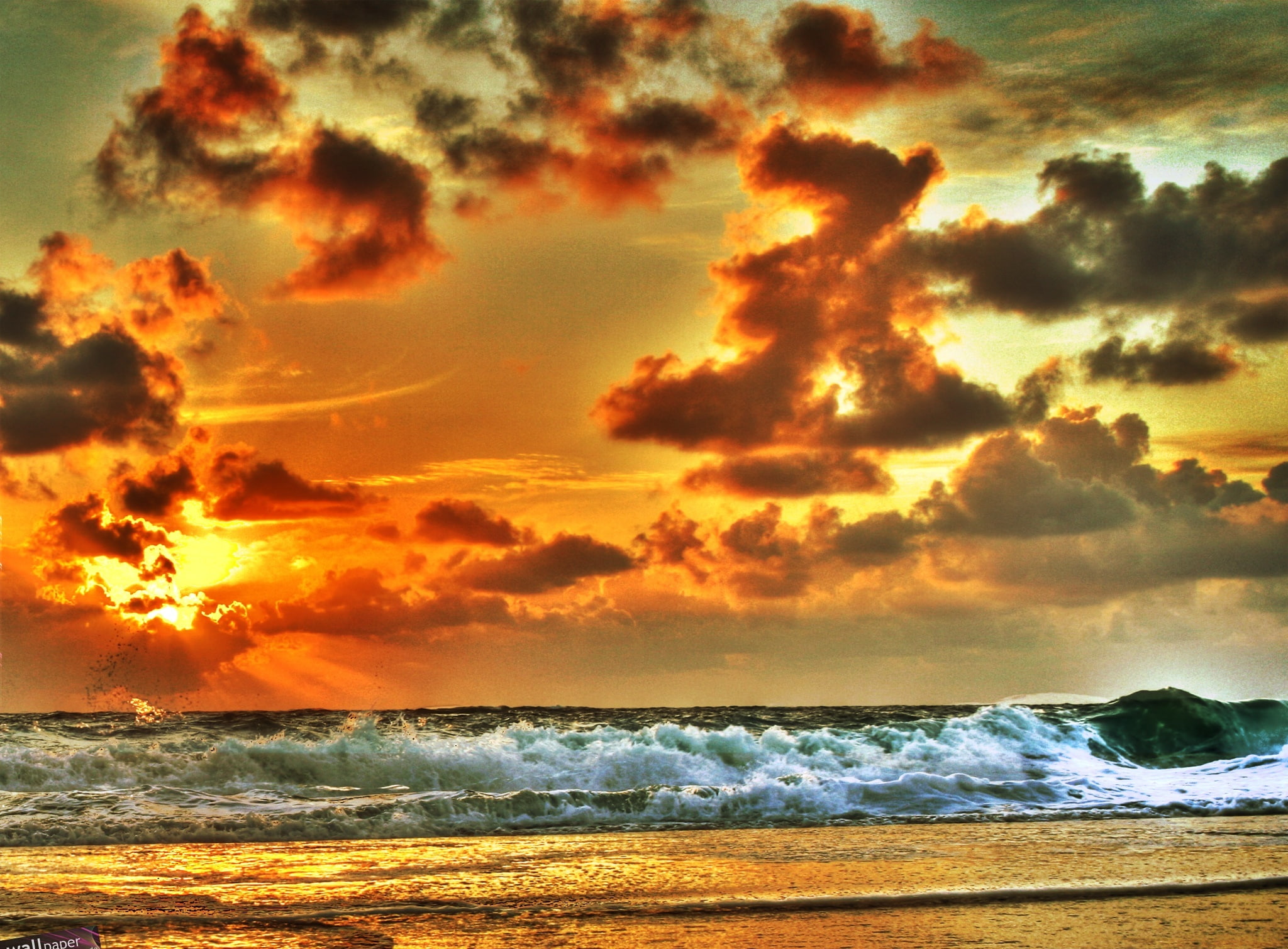 cloud - sky, golden, Island, Orange, sky, hour, beauty in nature, Germany, land, tranquil scene, sunset, scenics - nature, orange color, Clouds, Waves, HD Wallpaper