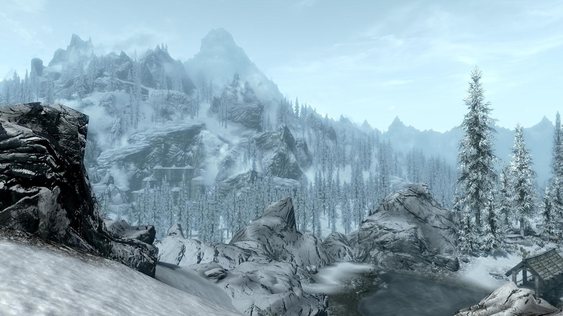 1080P, games, scenery, nature, skyrim, landscape, winter, HD Wallpaper