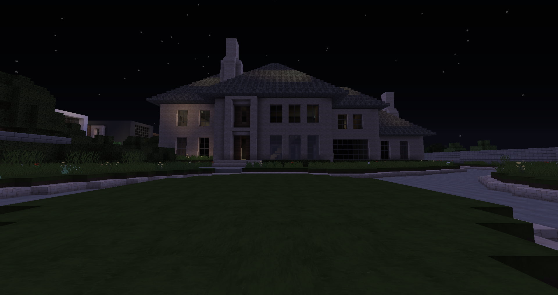 built structure, building, house, facade, architecture, night, home ownership, building exterior, city, garden path, Minecraft, residential district, lawn, HD Wallpaper