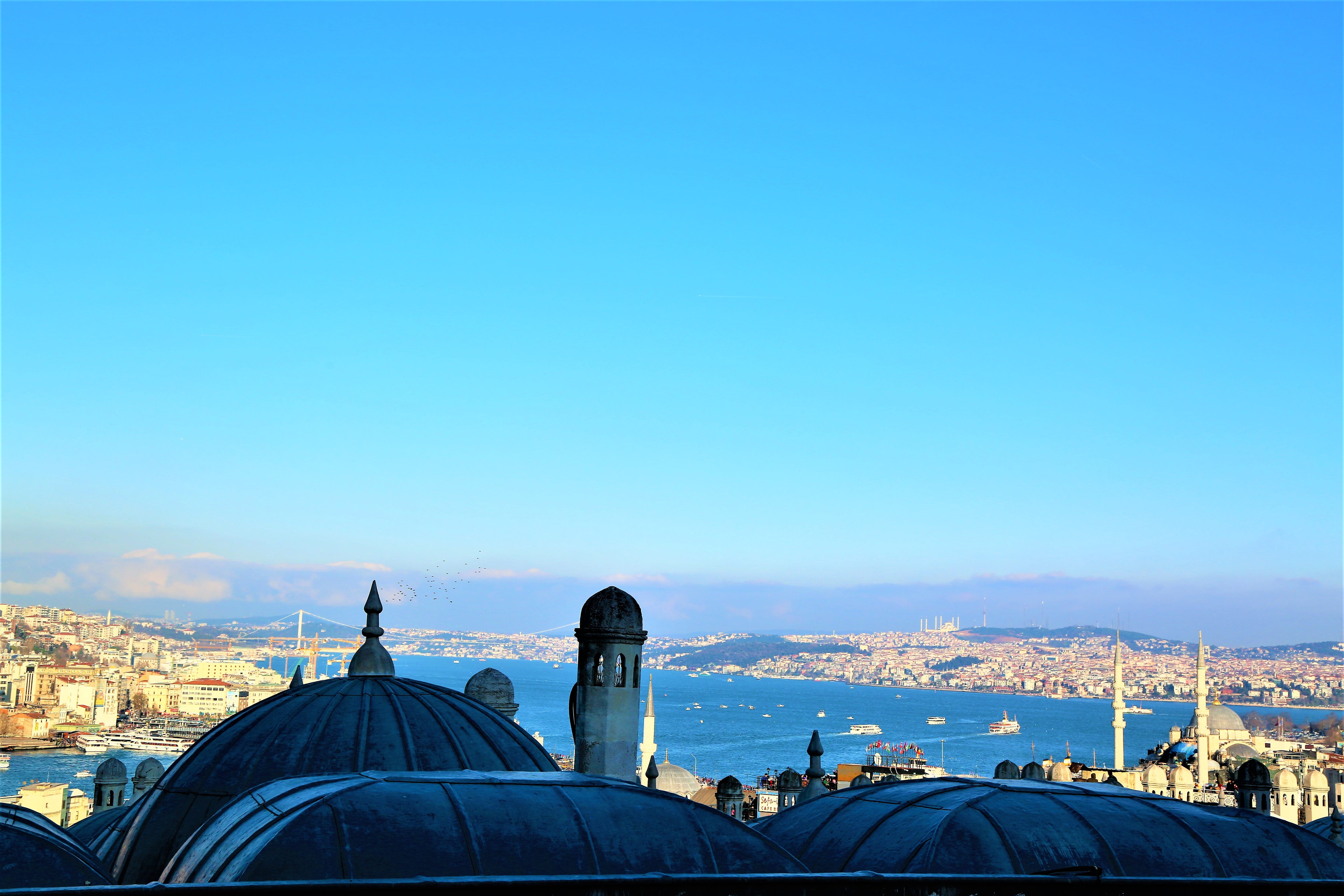 bridge, turkey, blue, sea, the minarets, mosque, religion, place of worship, no people, marine, sky, copy space, architecture, city, travel destinations, HD Wallpaper
