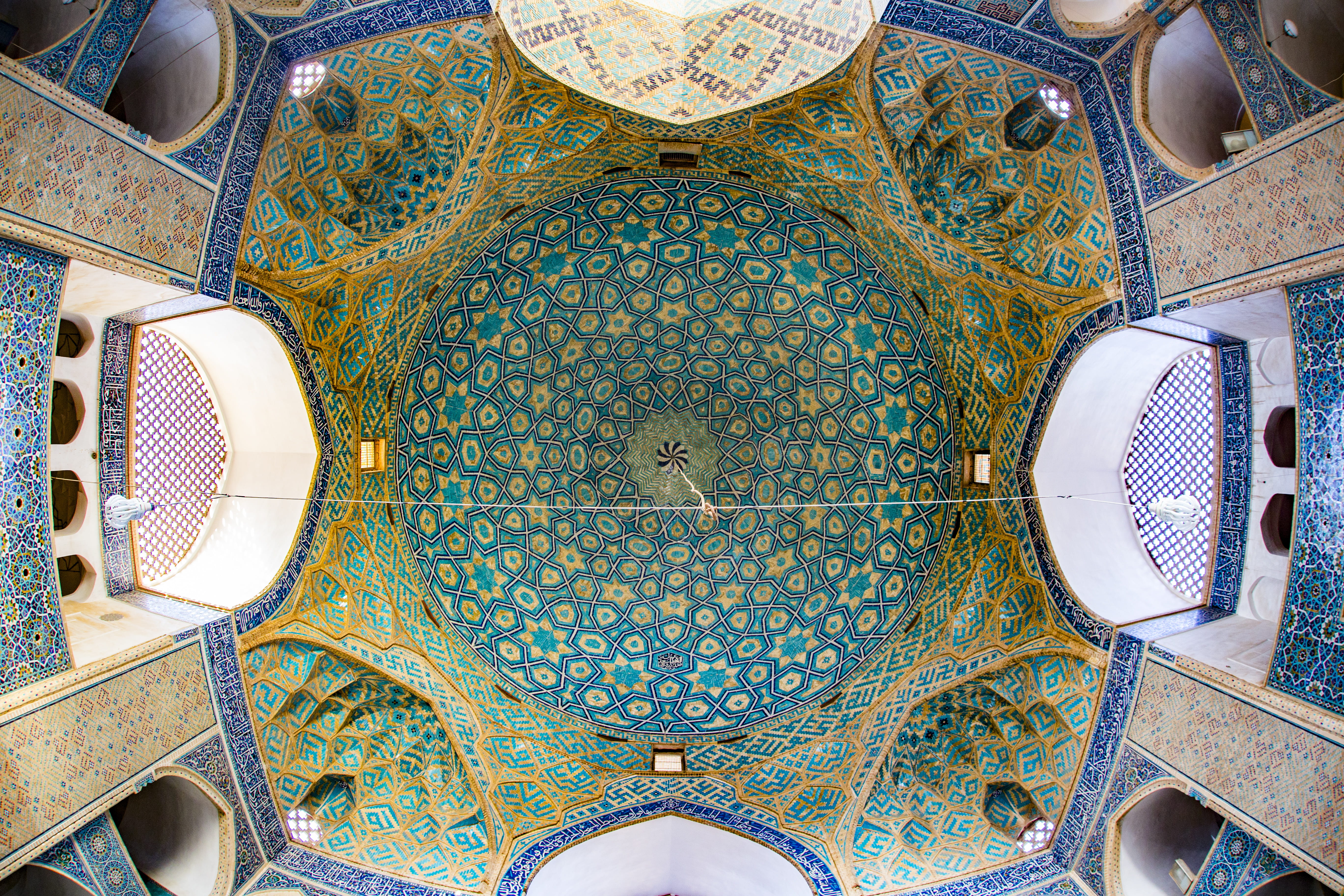 ceiling, mural, architecture, pattern, yazd province, religion, floral pattern, travel destinations, tiled floor, design, luxury, multi colored, directly below, HD Wallpaper
