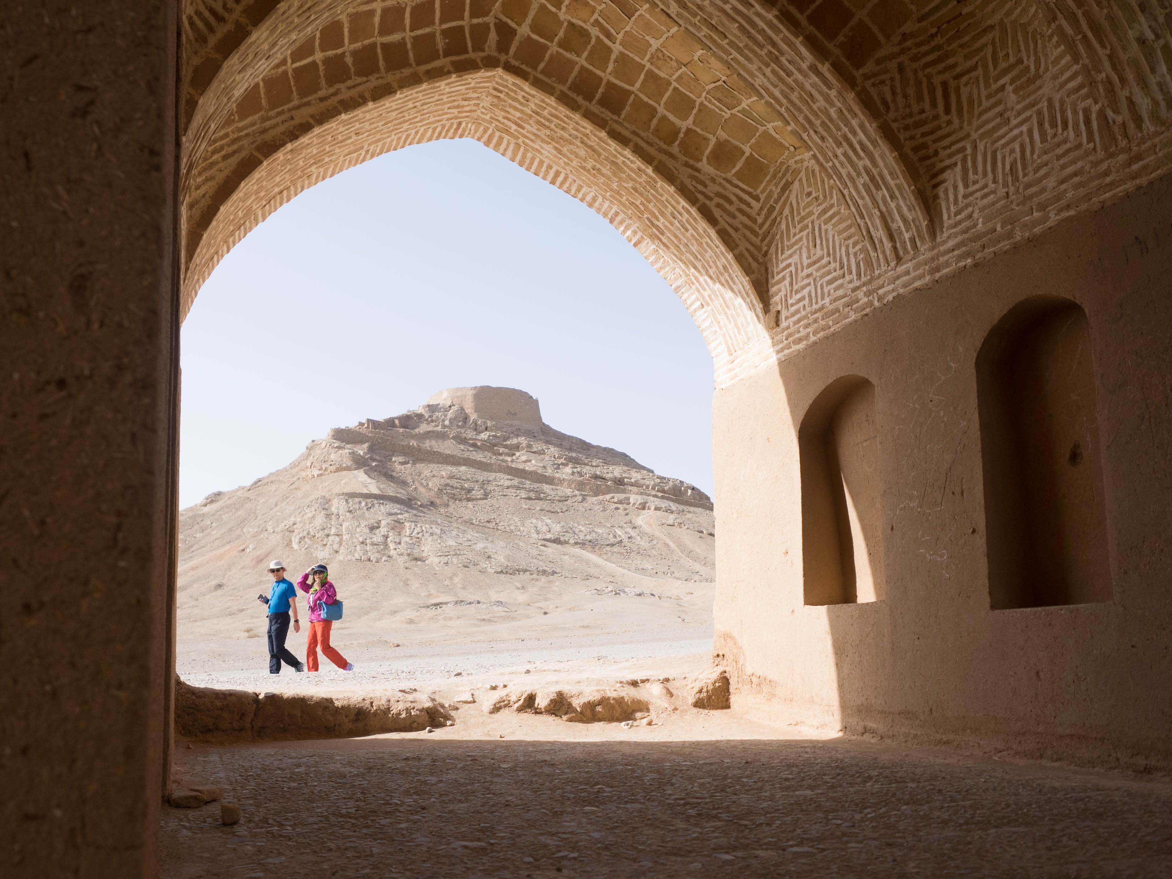 adult, two, hallway, sky, silence, day, yazd, men, walking, tower, full length, one person, ruin, leisure activity, archway, architecture, concrete, land, HD Wallpaper