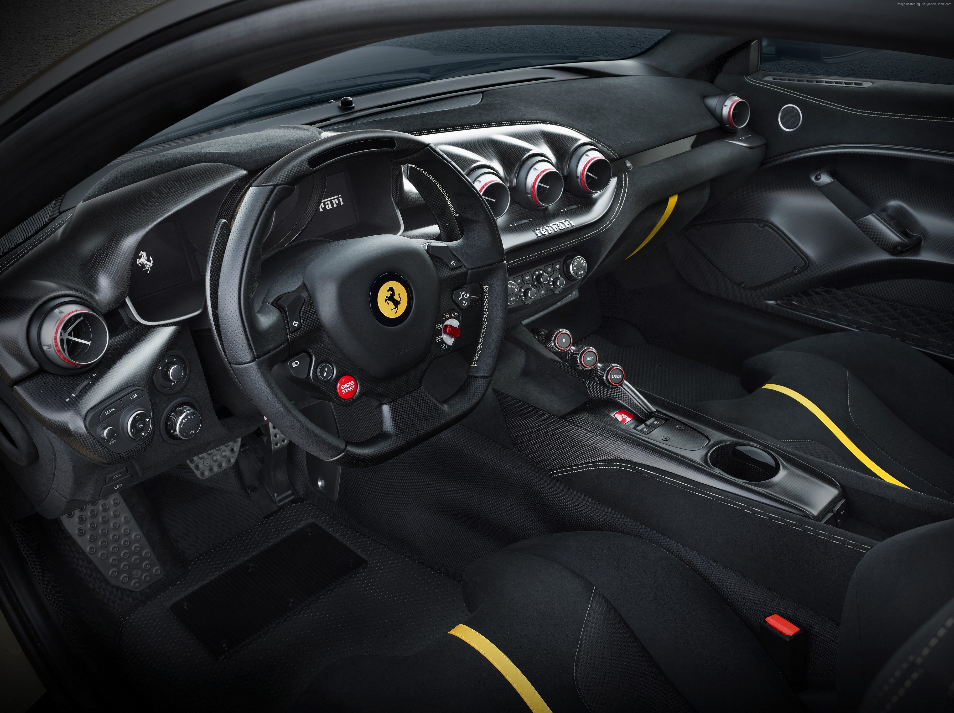 Ferrari, sport car, interier, 4K, yellow, HD Wallpaper