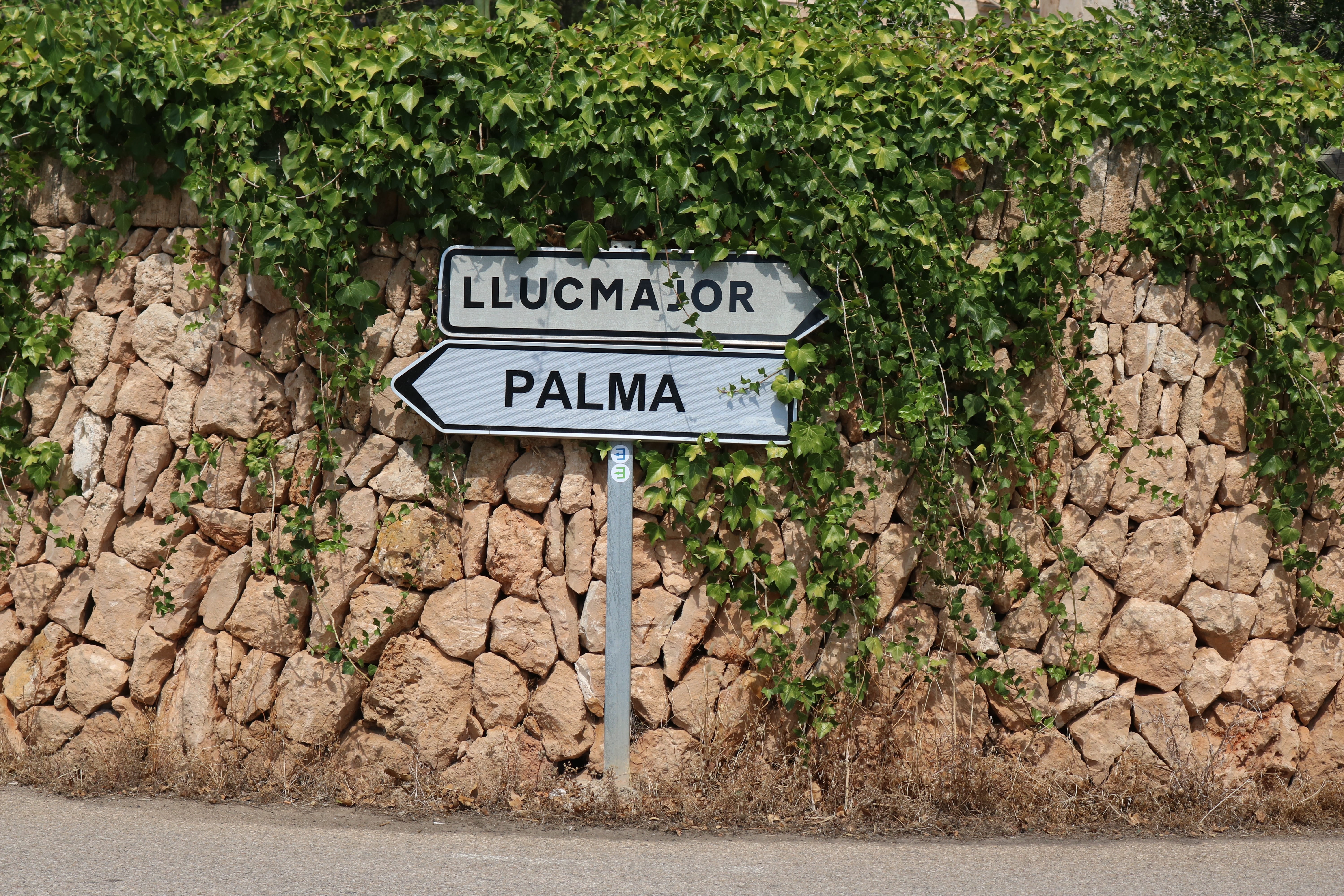 stone wall, outdoors, shield, plant, text, nature, information sign, mallorca, signs, capital letter, solid, traffic sign, street sign, message, script, HD Wallpaper