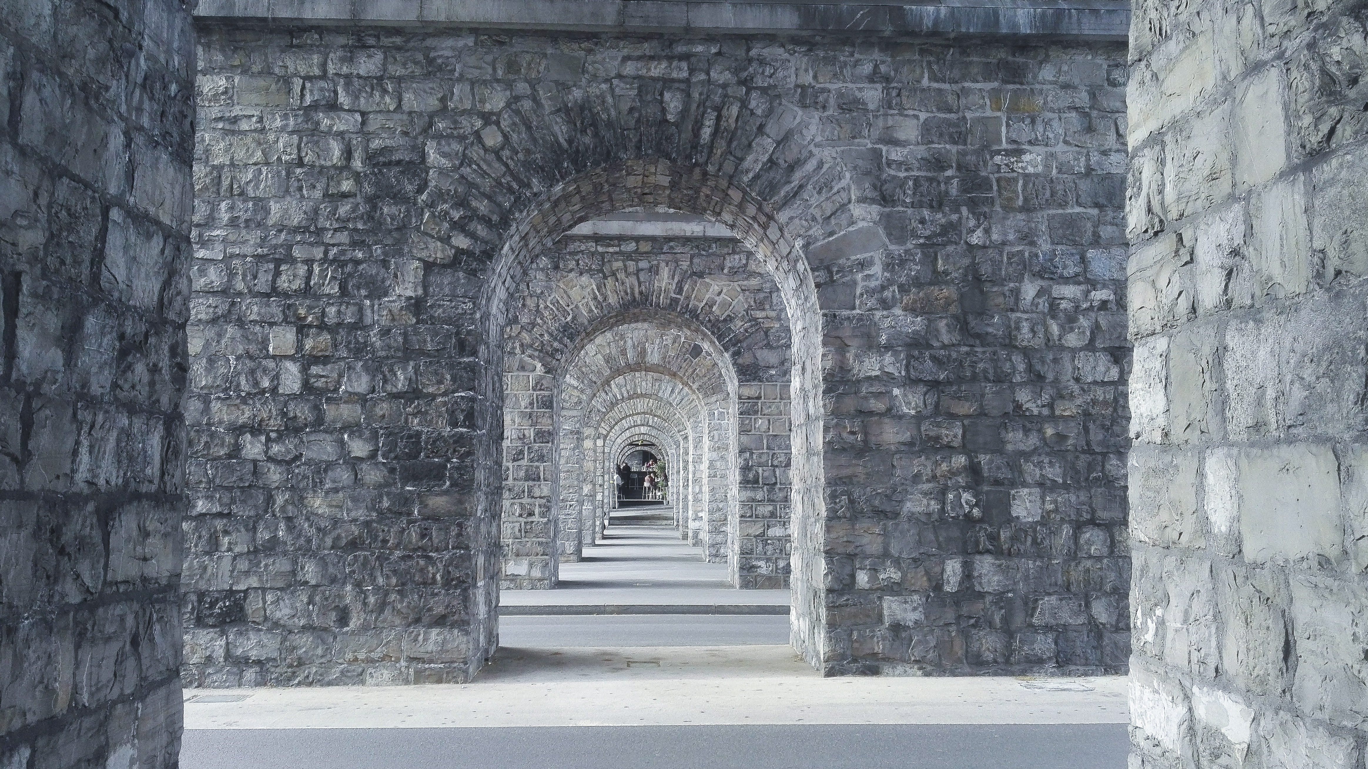 travel, diminishing perspective, archaeology, tourism, arcade, stone wall, switzerland, building, ancient civilization, no people, arch, 4K, building exterior, HD Wallpaper