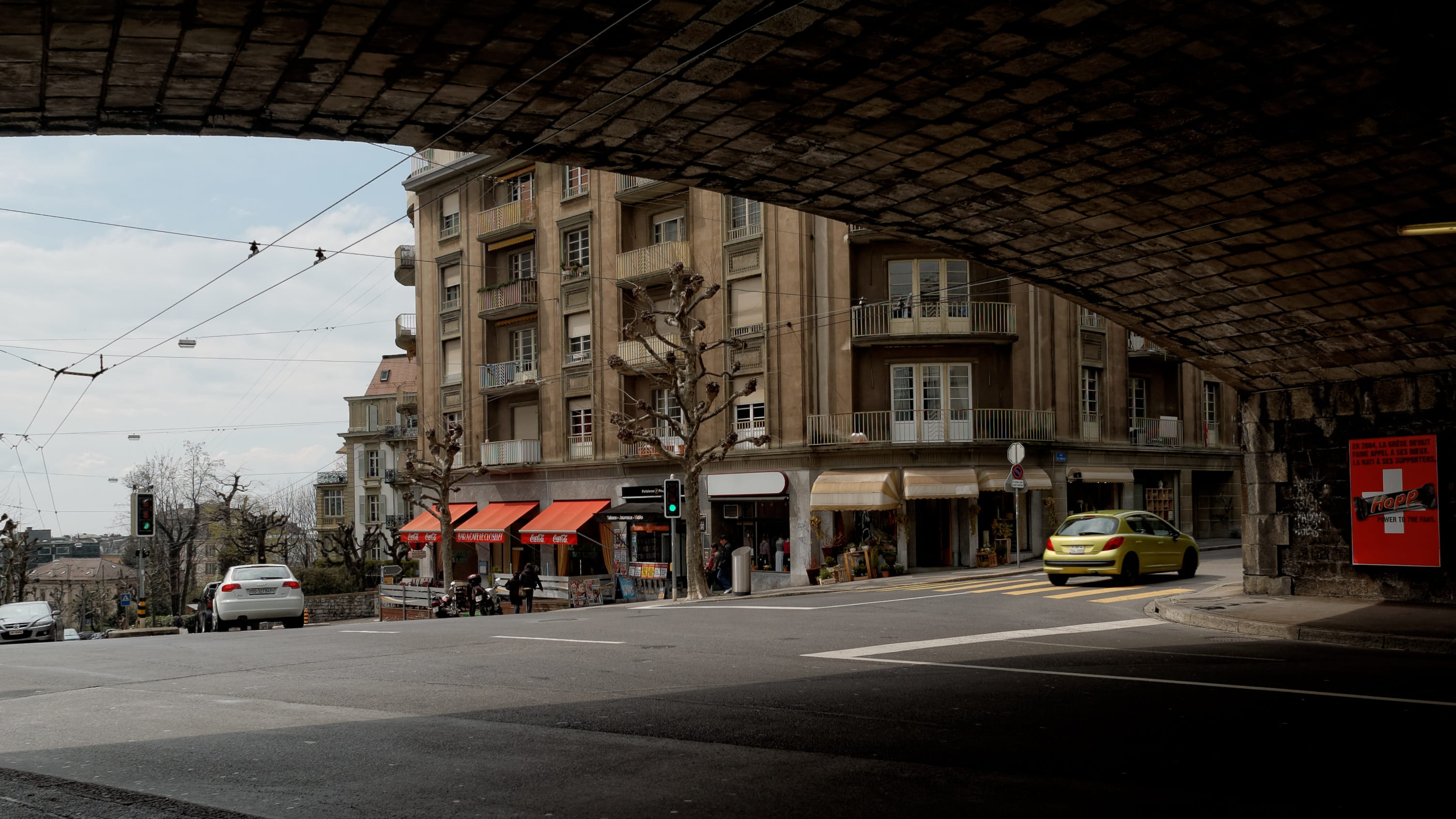 building, ouchy, architecture, built structure, music, land vehicle, sky, skyscraper, switzerland, city life, motor vehicle, lausanne, vaud, building exterior, HD Wallpaper