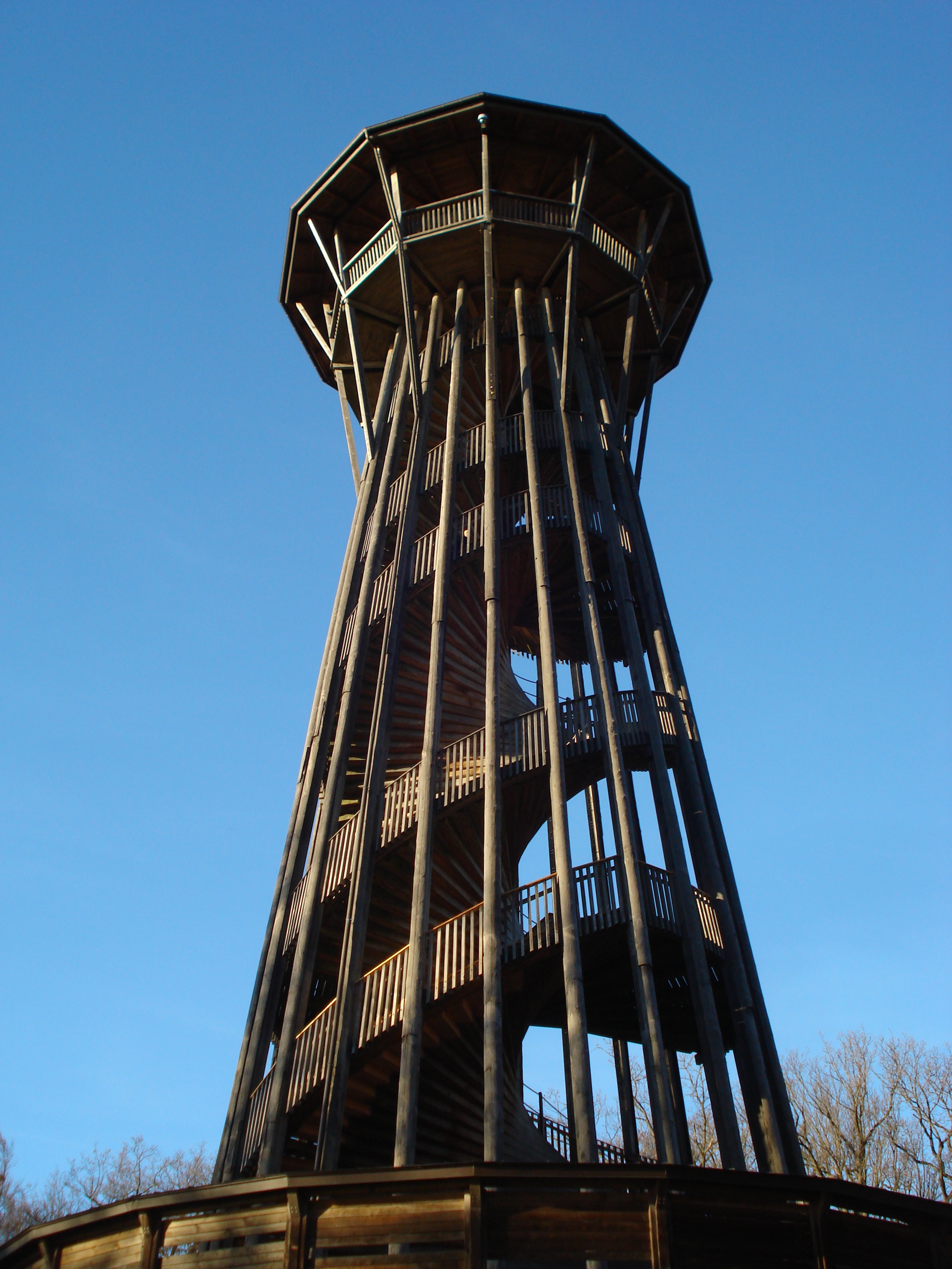 nature, building, wooden tower, city, clear sky, blue, built structure, architecture, day, industry, markets, sky, no people, sauvabelin, low angle view, Phone HD Wallpaper