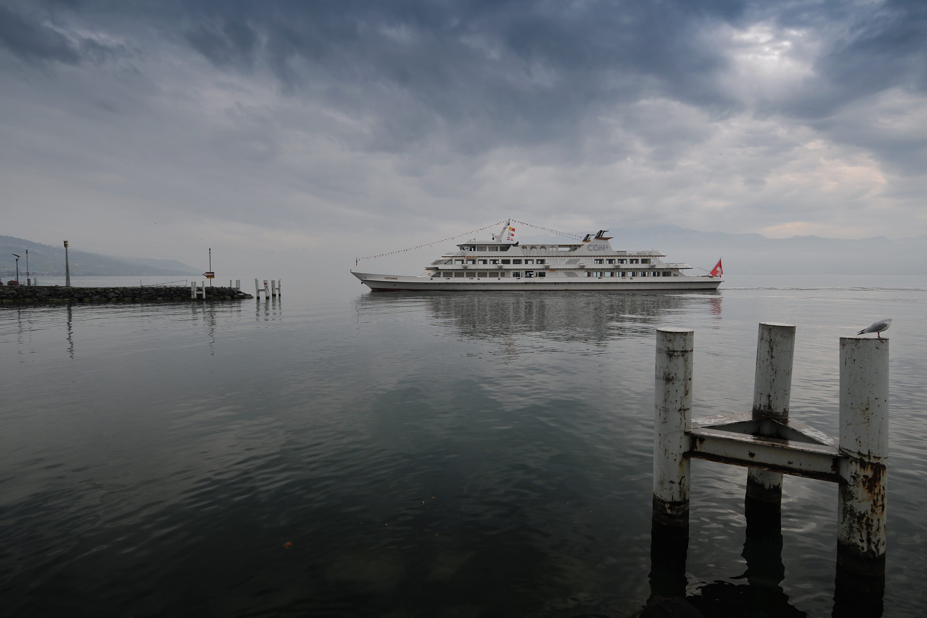 Lausanne, places of interest, beauty in nature, boot, waterfront, cruise ship, pier, sky, view, anchored, geneva, travel, tranquility, tranquil scene, transportation, HD Wallpaper